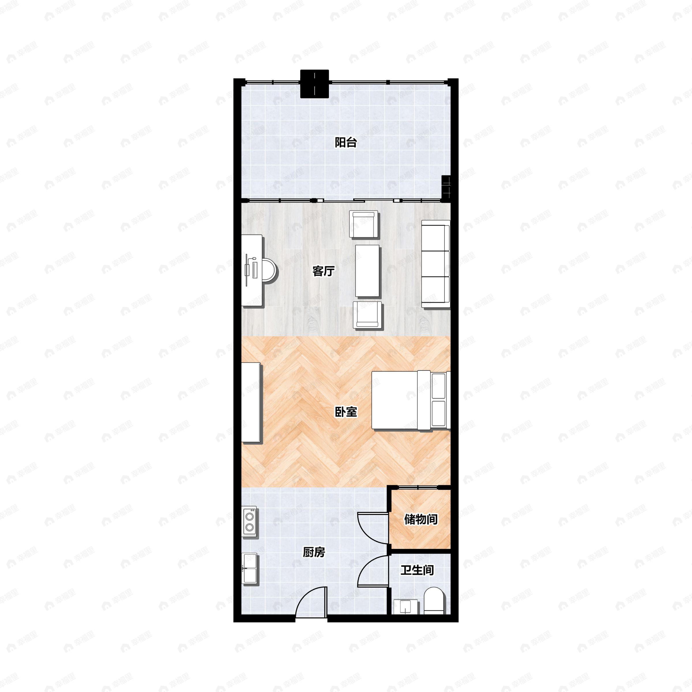 1室1厅1卫建面41m²南户型图