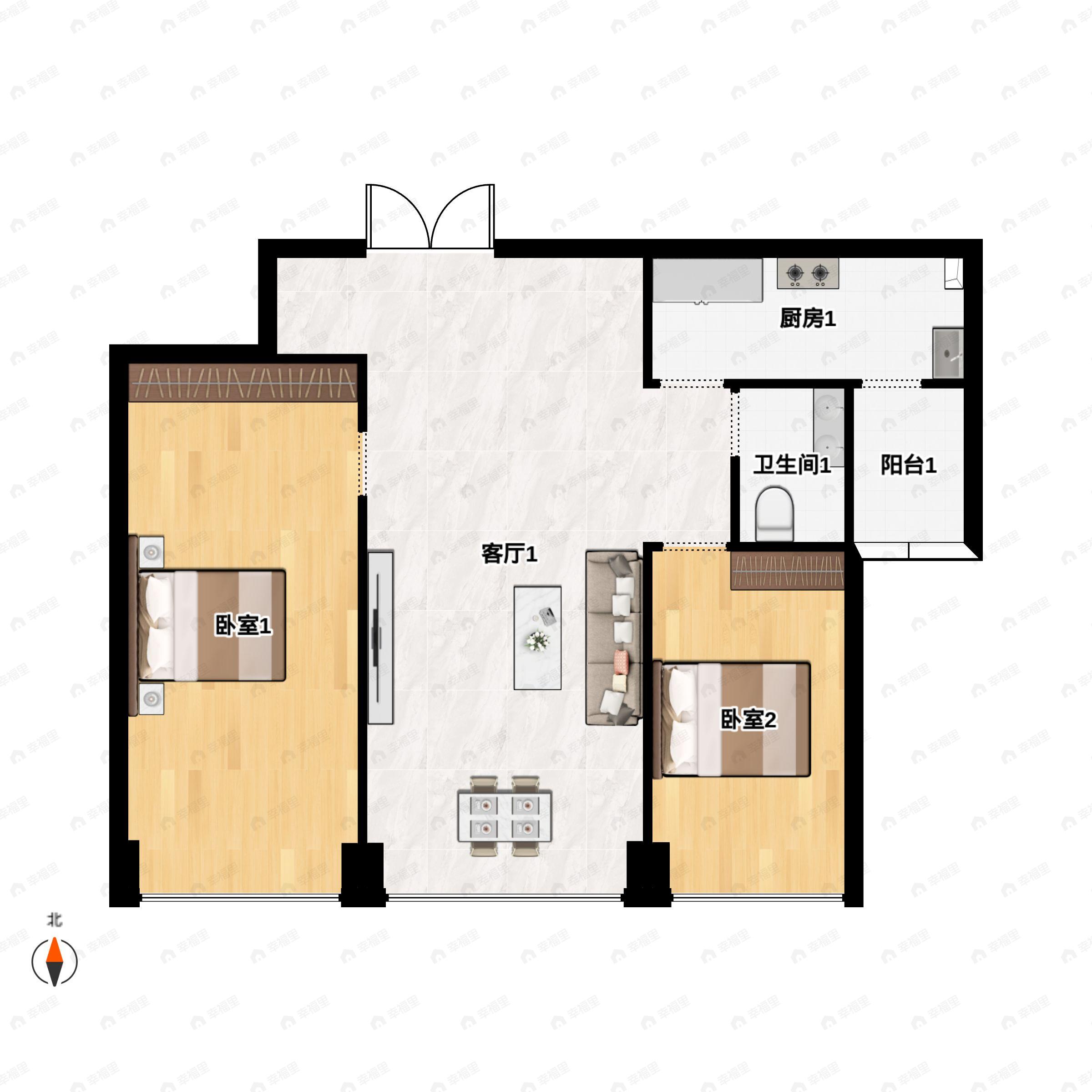 2室2厅1卫建面98平户型图