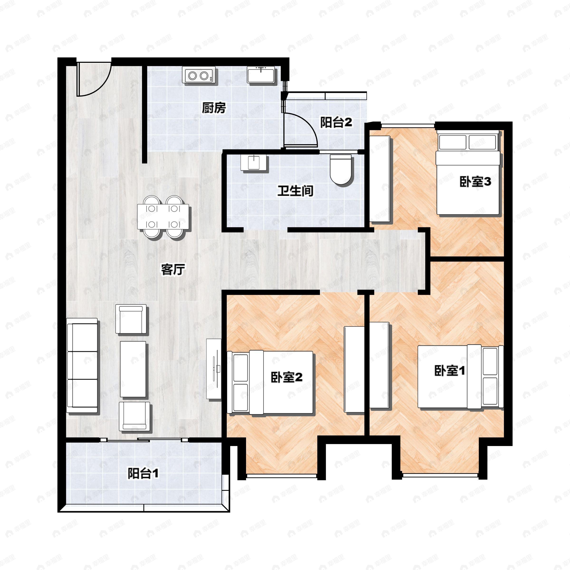 旭辉江山青林半3室2厅1卫户型图
