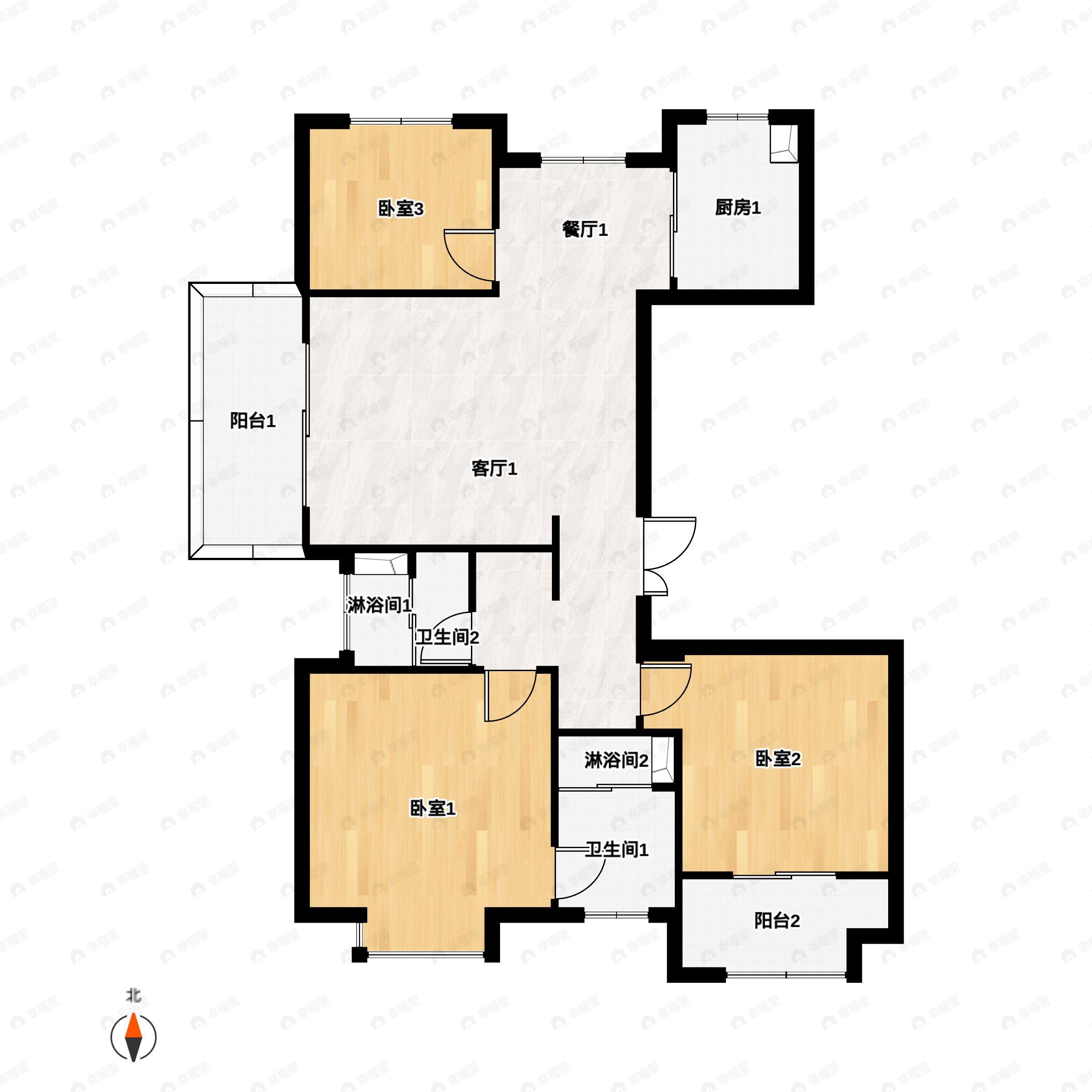 3室2厅2卫建面110平南户型图