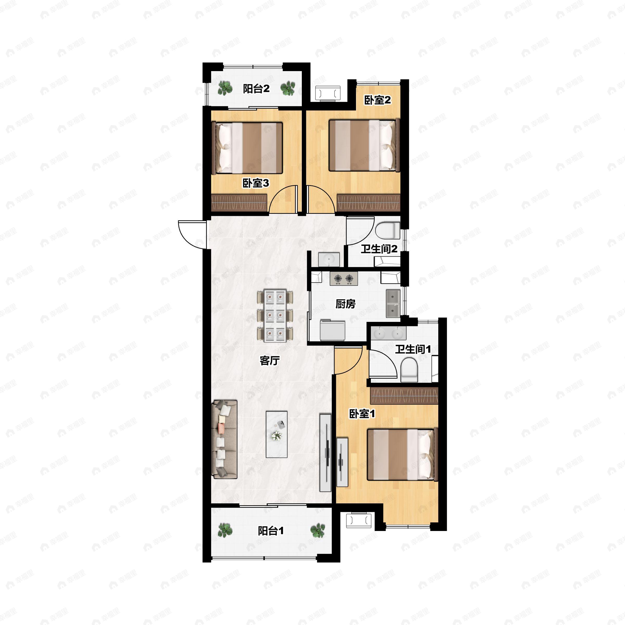 3室2厅2卫建面110平东南|西北户型图