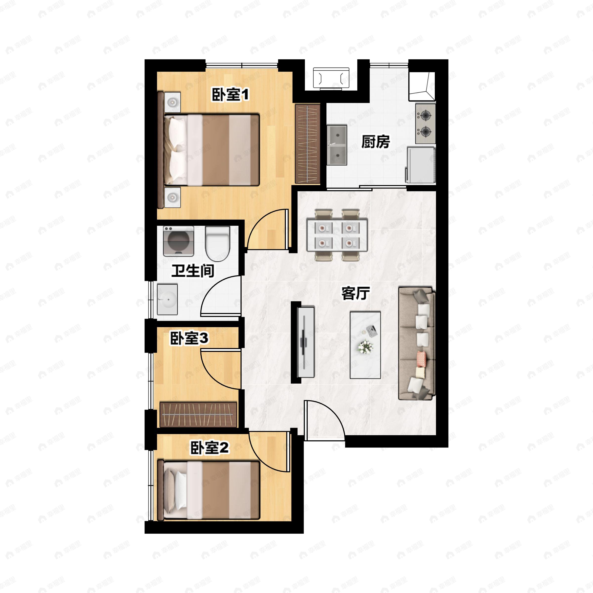 3室2厅1卫建面72平户型图