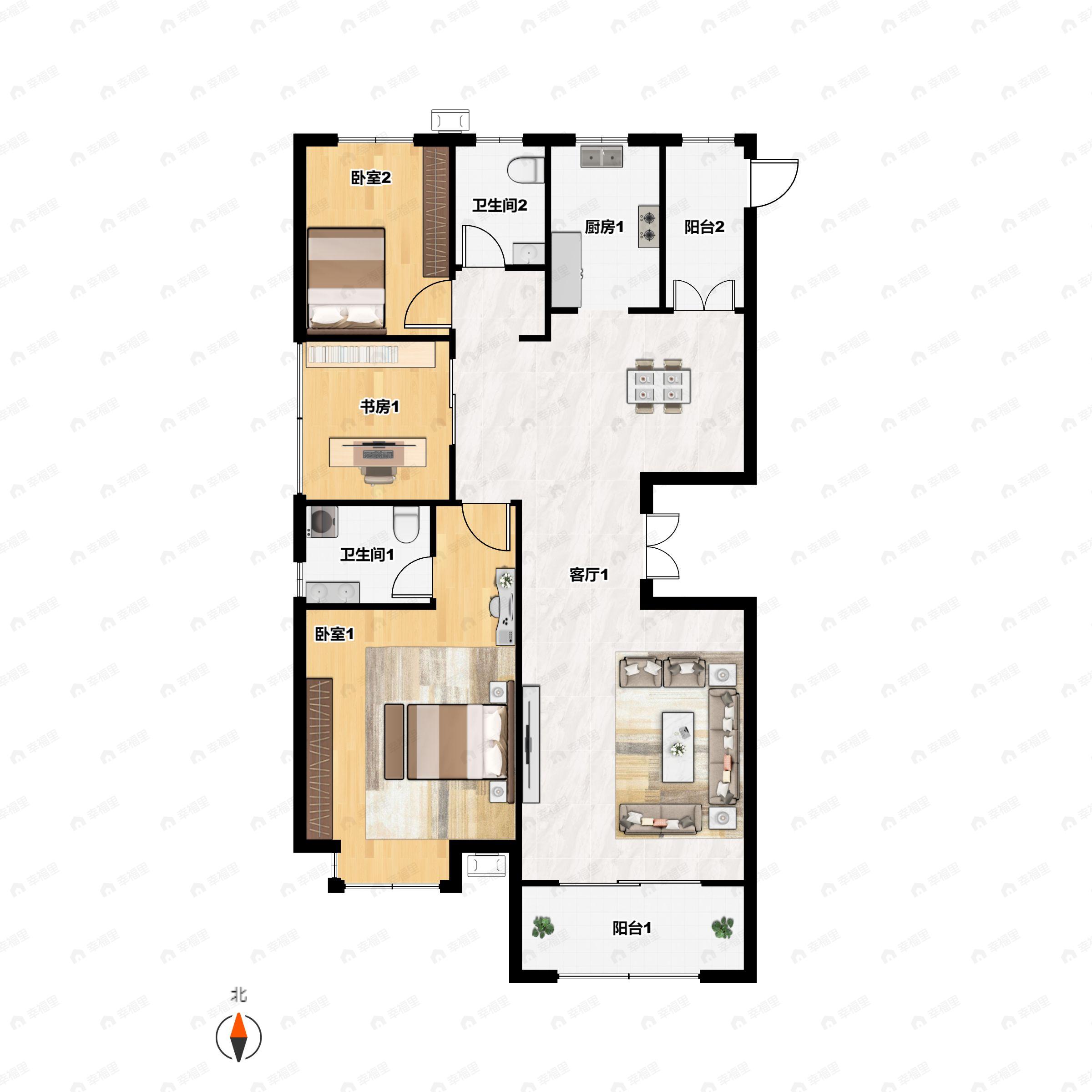 润田御景蓝湾3室2厅2卫户型图