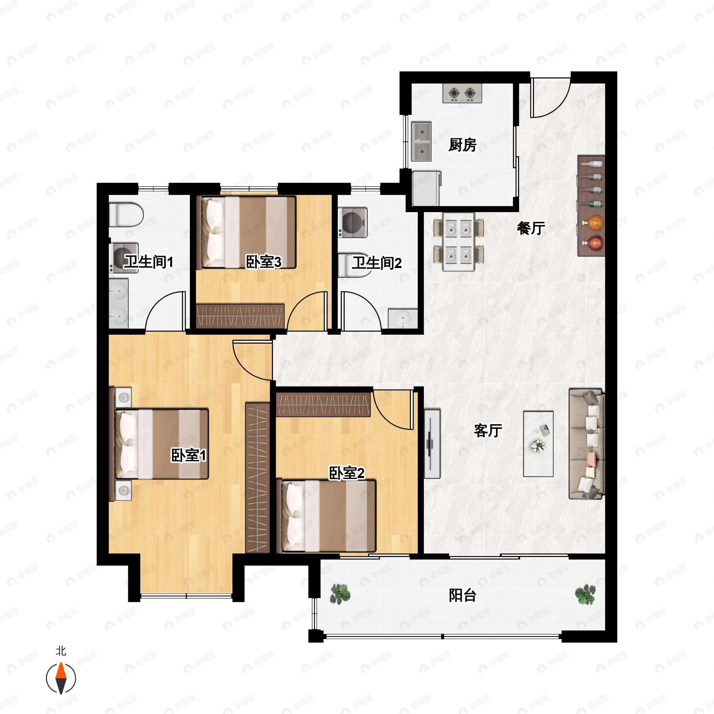 3室2厅2卫建面115平户型图