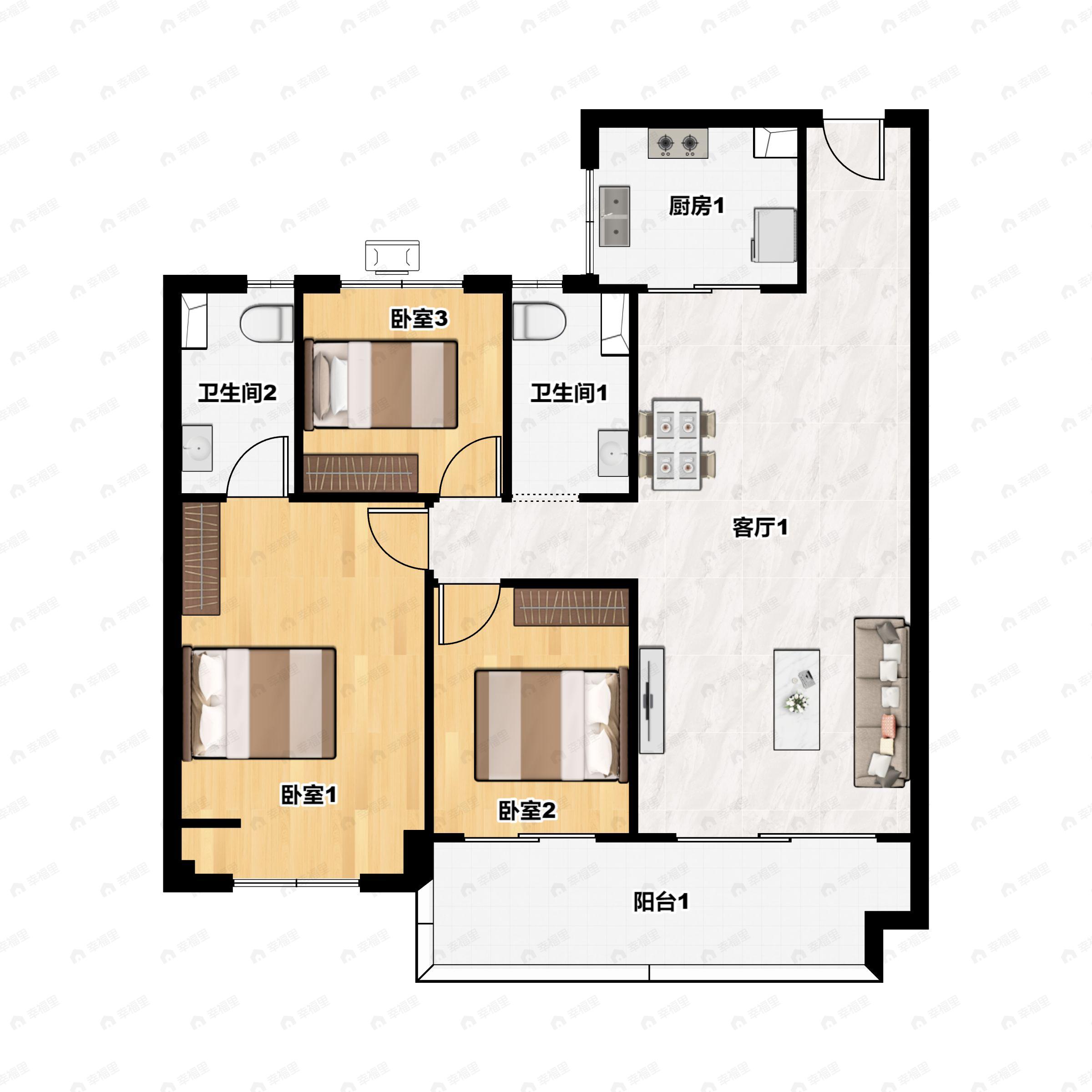 淅川碧桂园翡翠郡3室2厅2卫户型图
