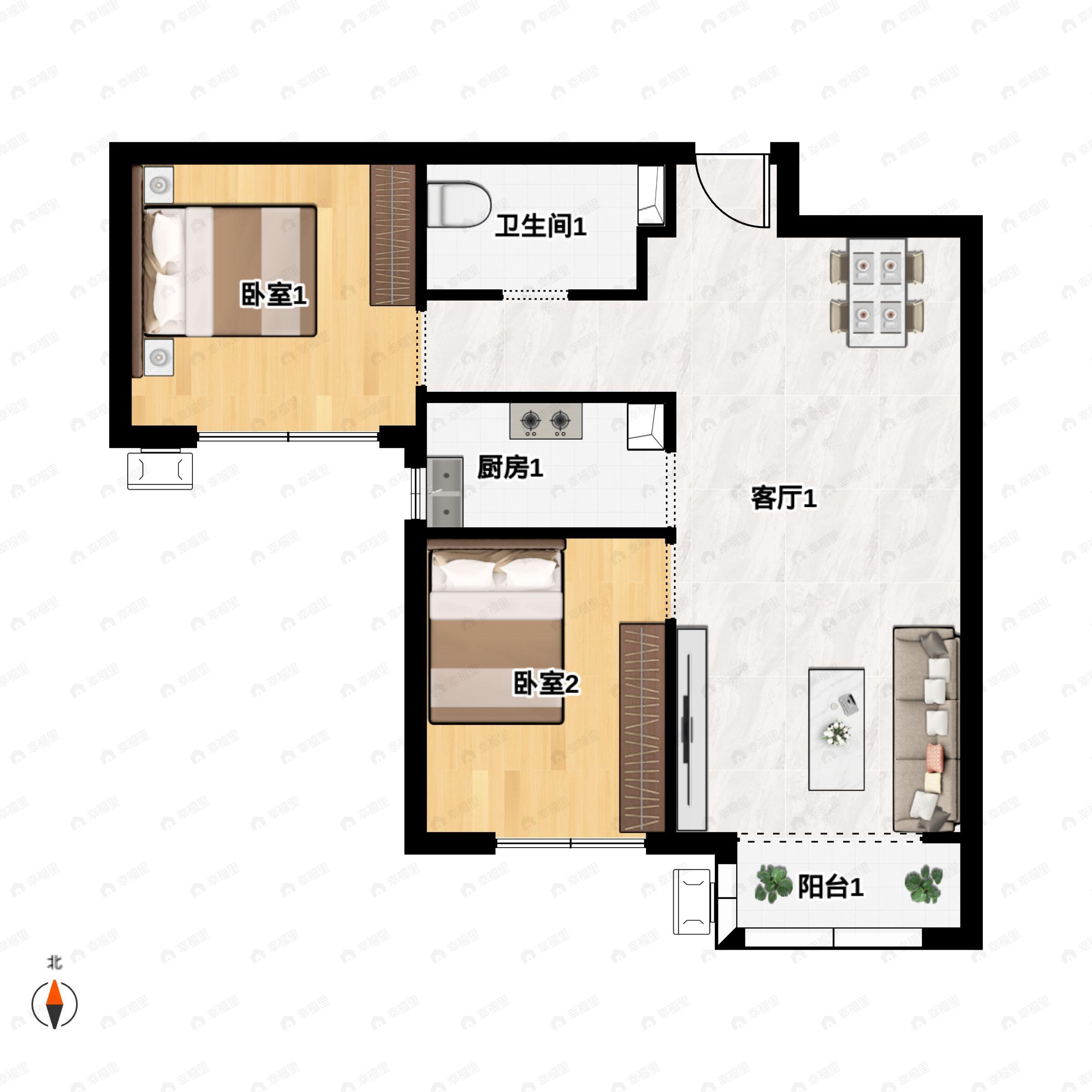 2室2厅1卫建面92平户型图
