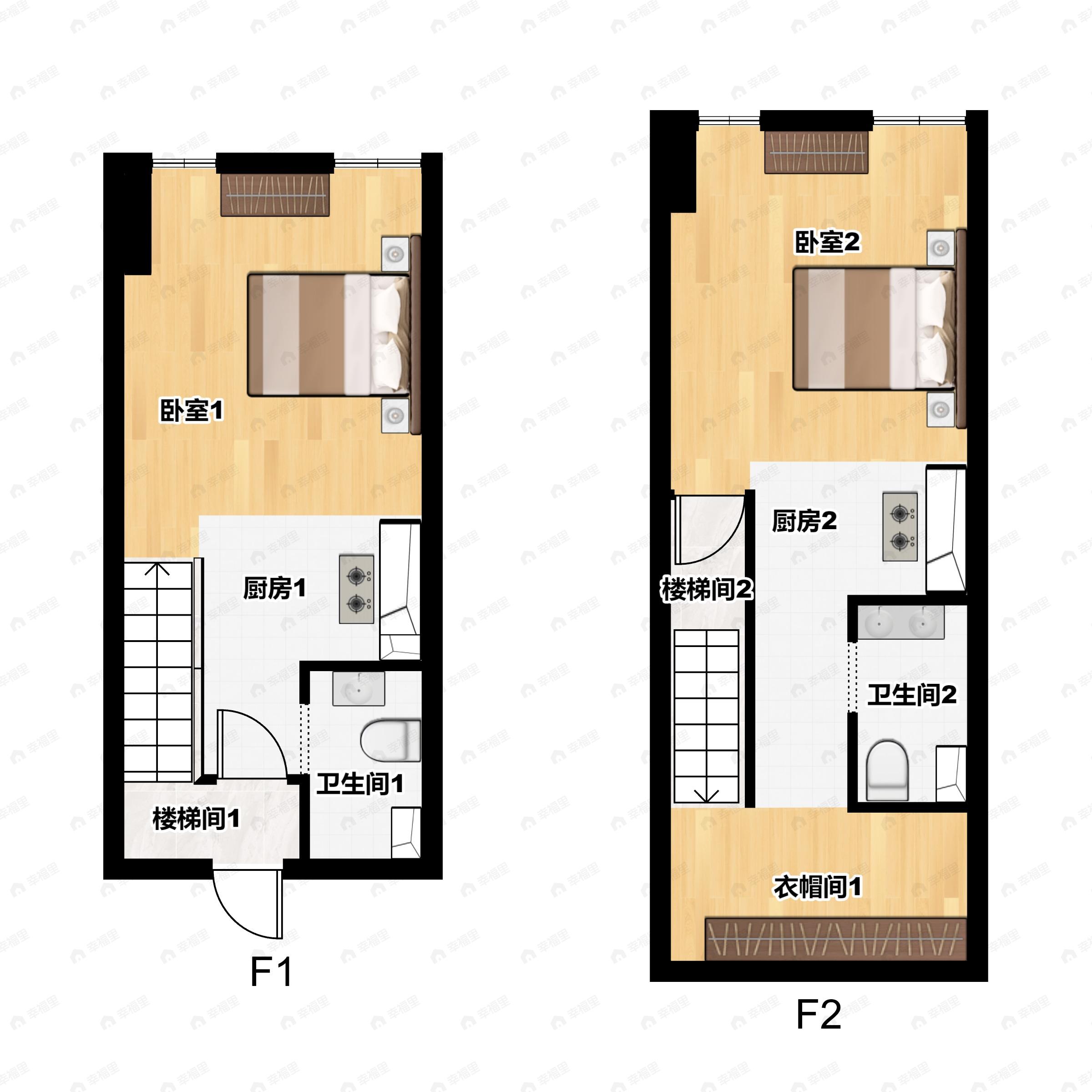 1室1卫建面37m²北户型图