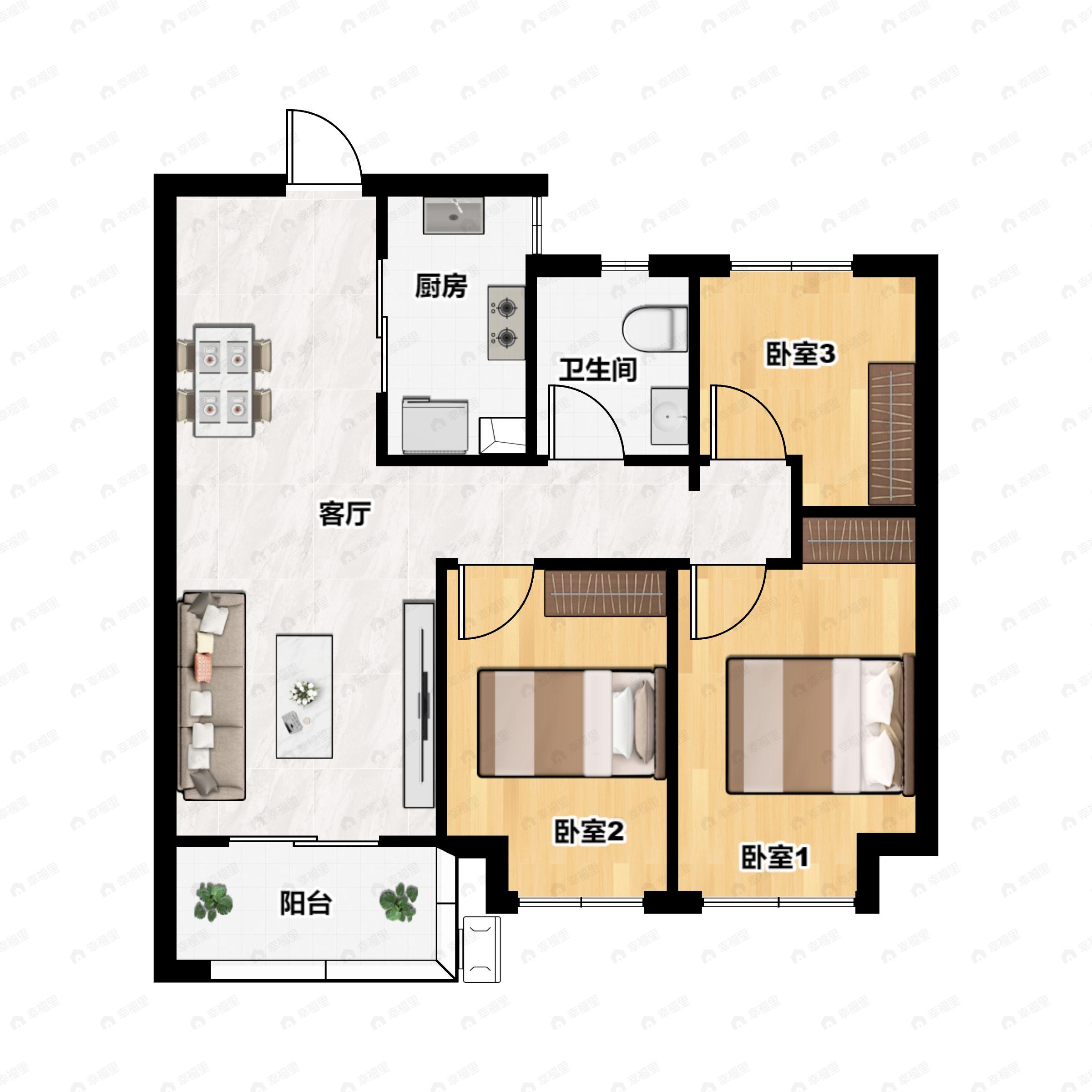3室2厅1卫建面89平户型图