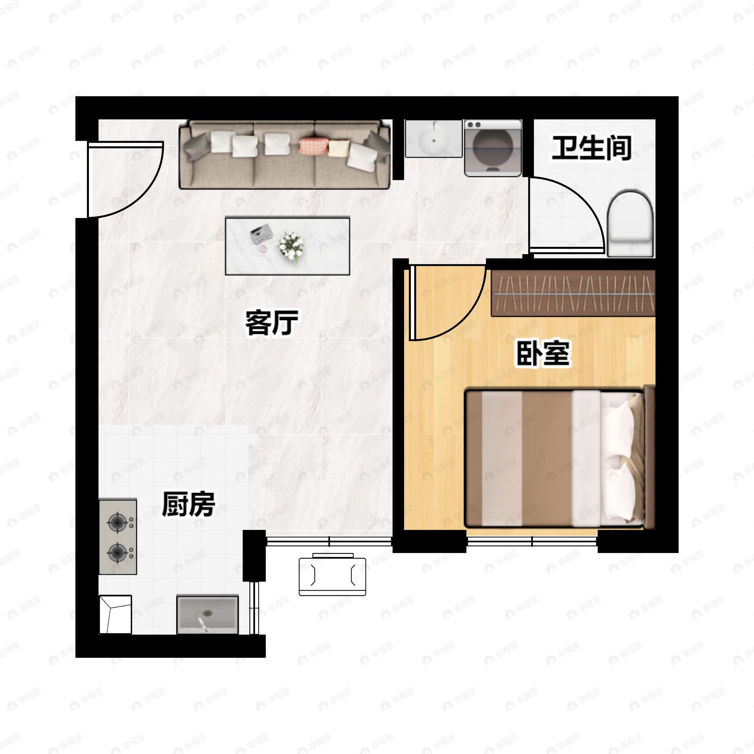 1室1厅1卫建面44平户型图