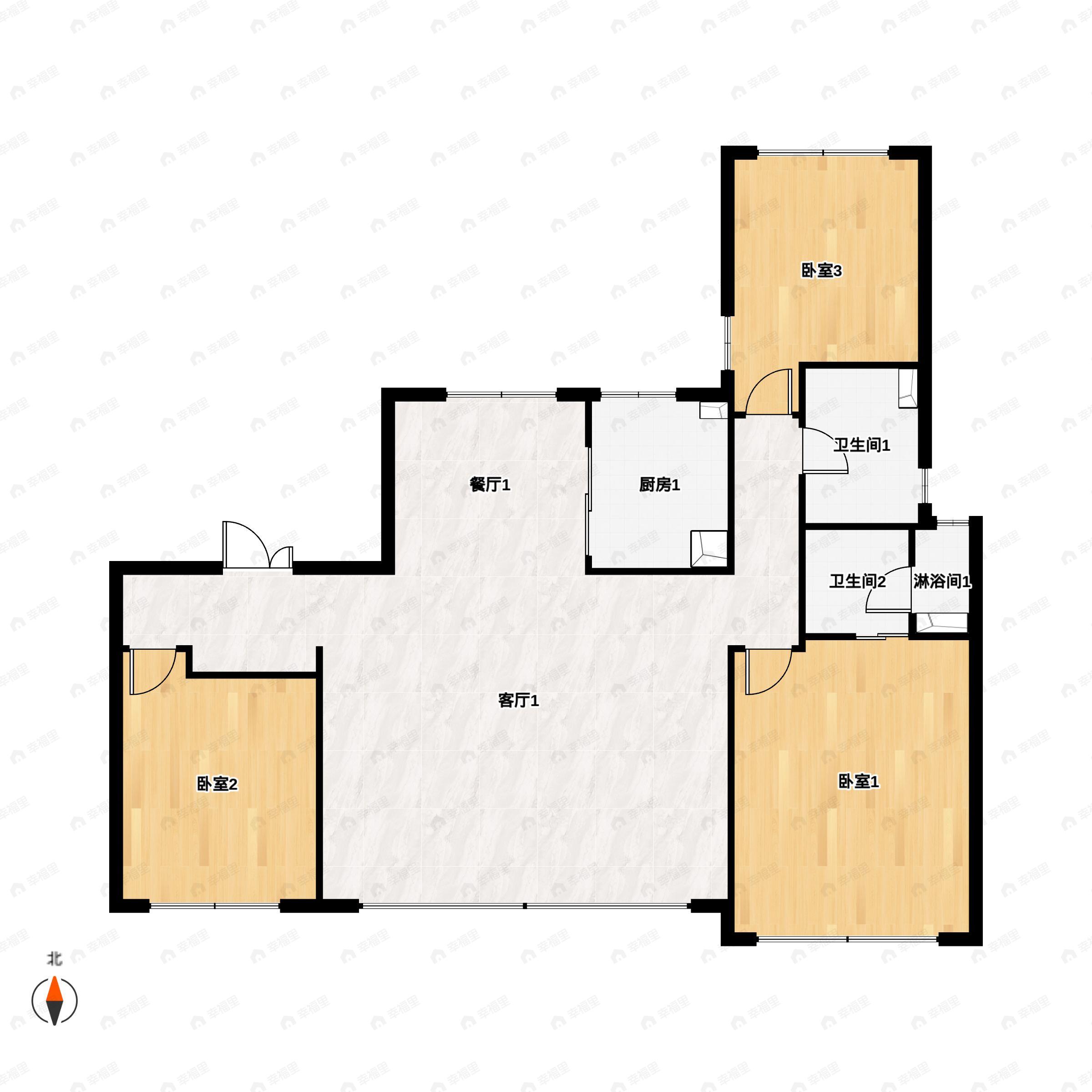3室2厅2卫建面142m²南户型图