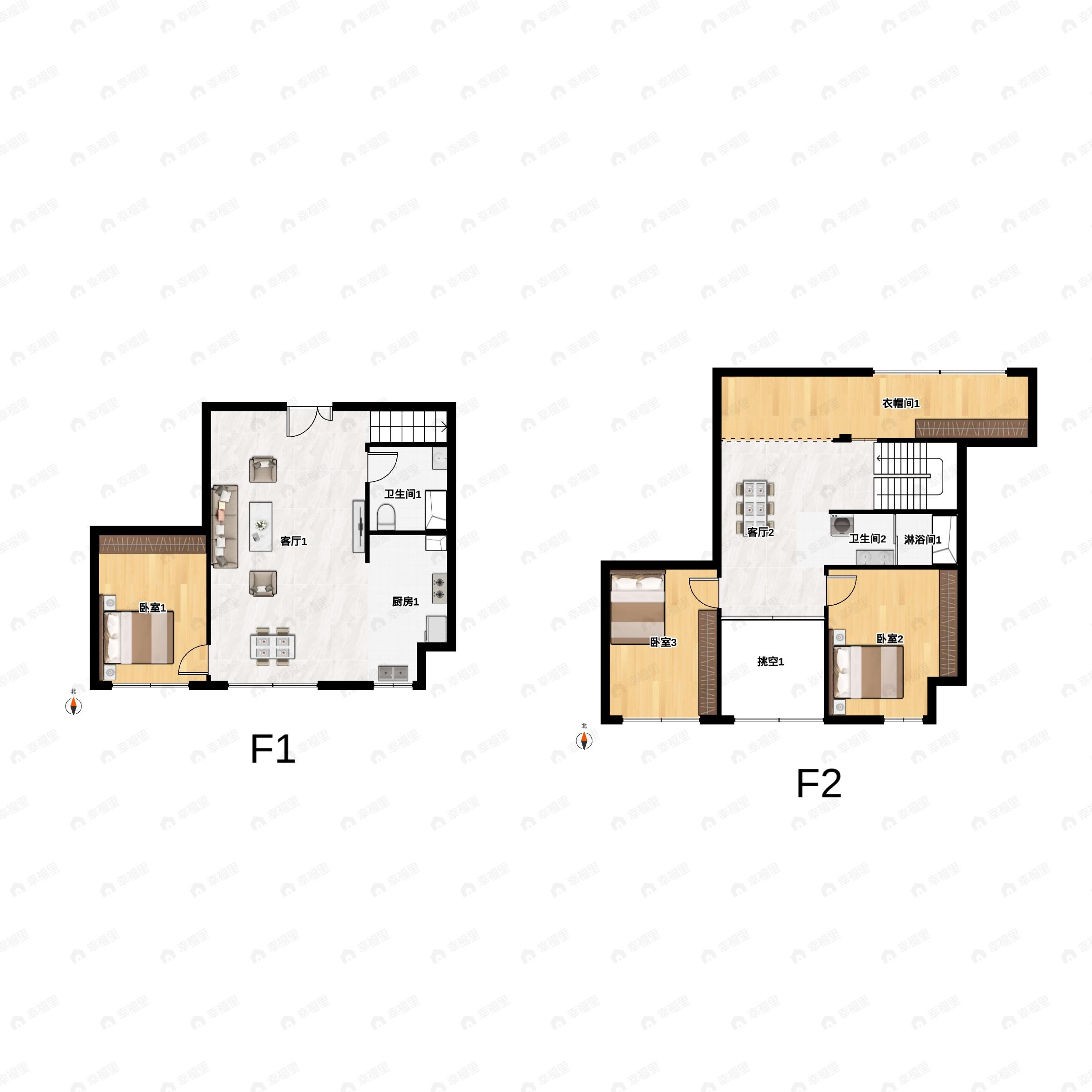 3室2厅2卫建面60平户型图