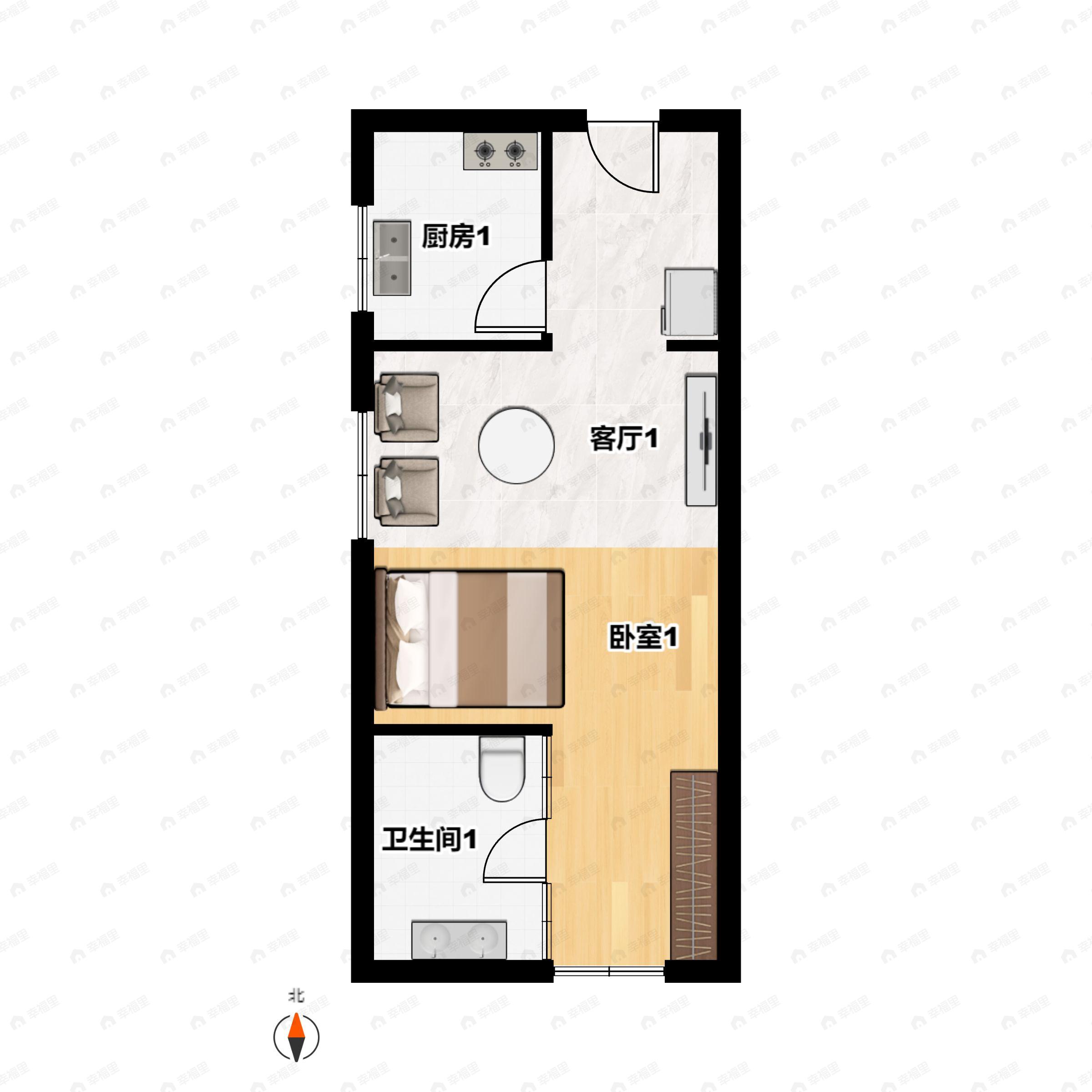 1室1厅1卫建面54平户型图