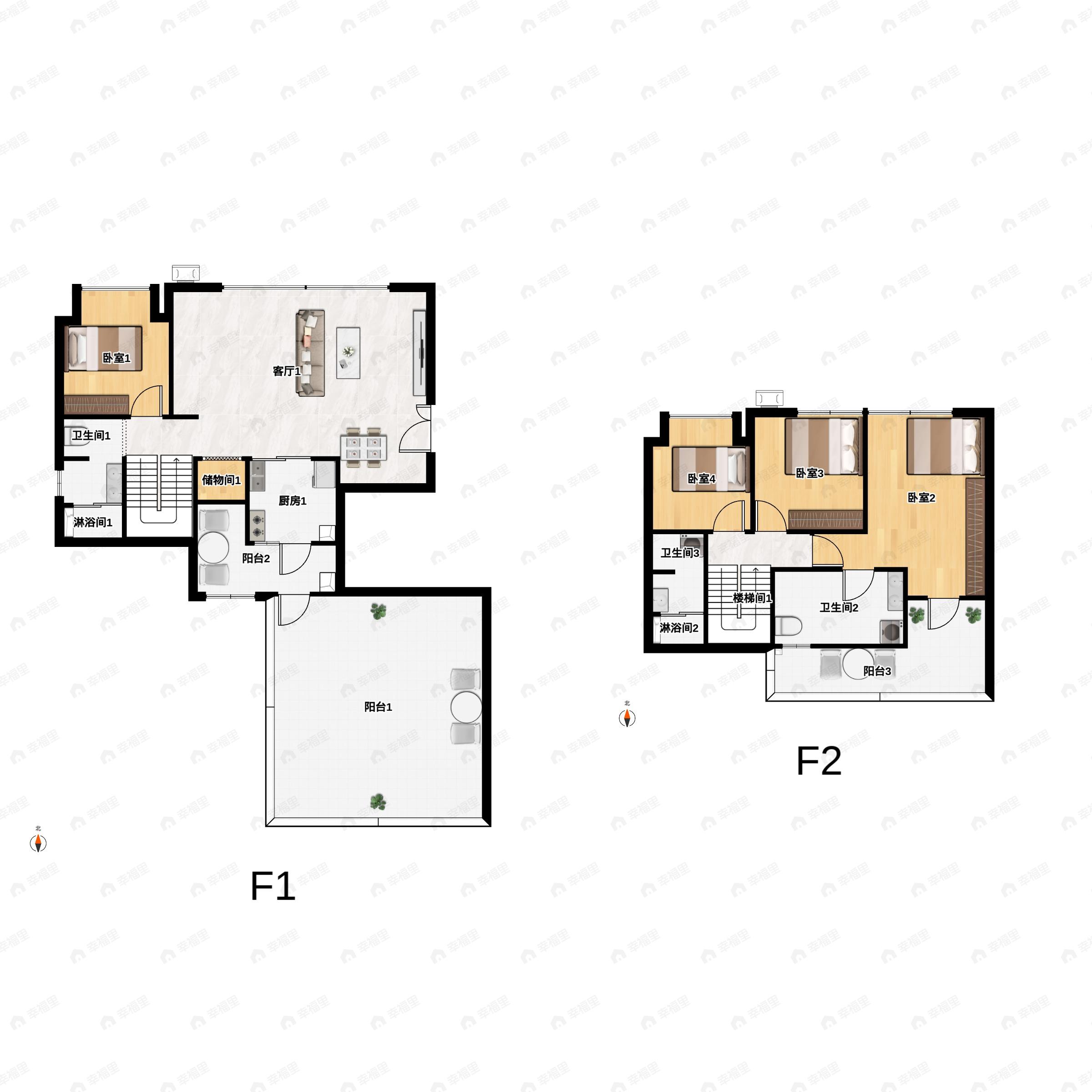 4室2厅3卫建面132平户型图