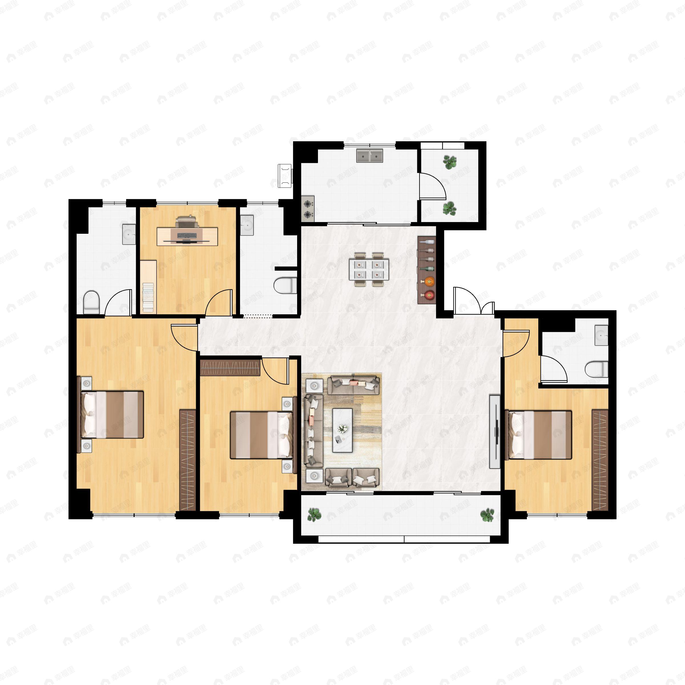 4室2厅3卫建面168平南|北户型图