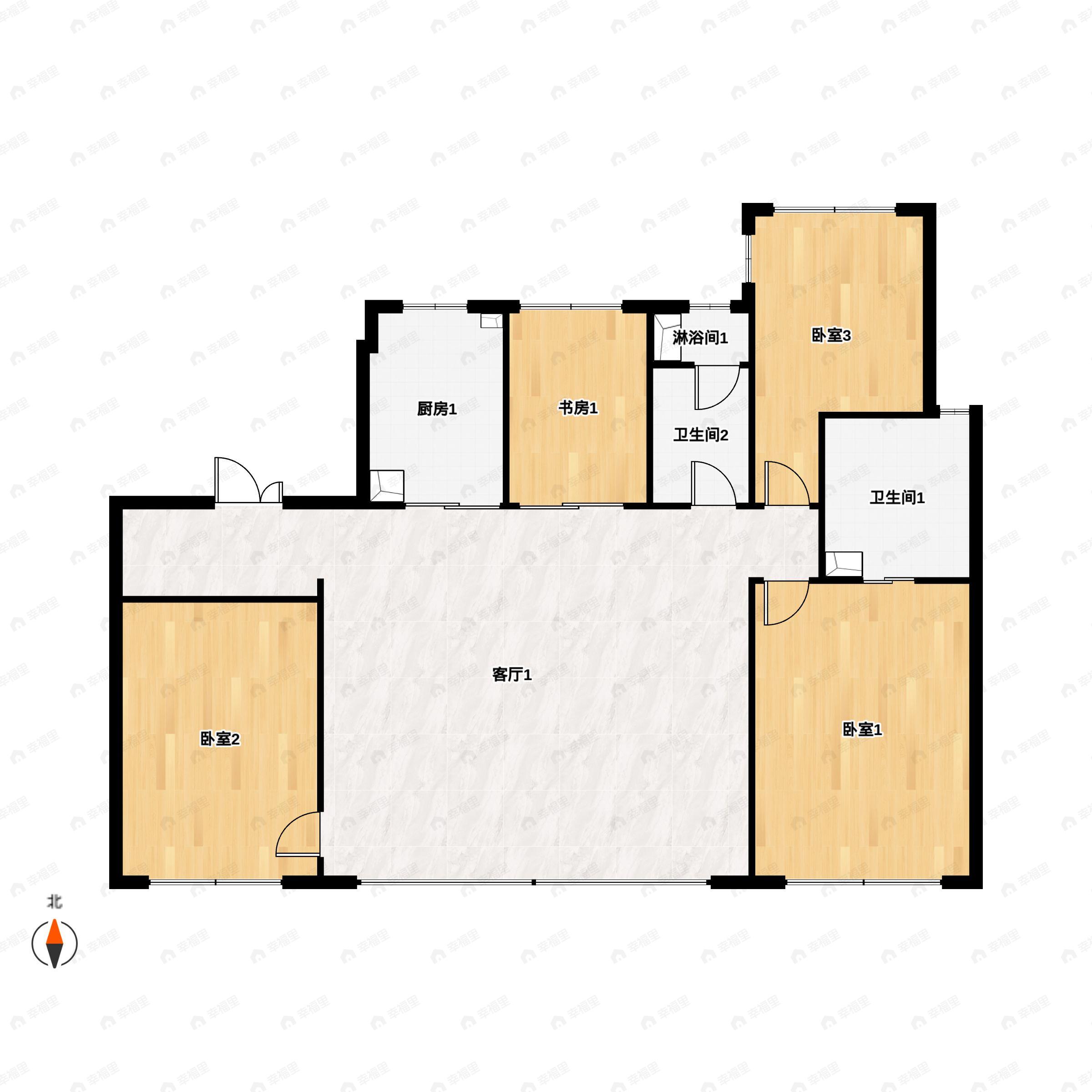 4室2厅2卫建面168平南户型图