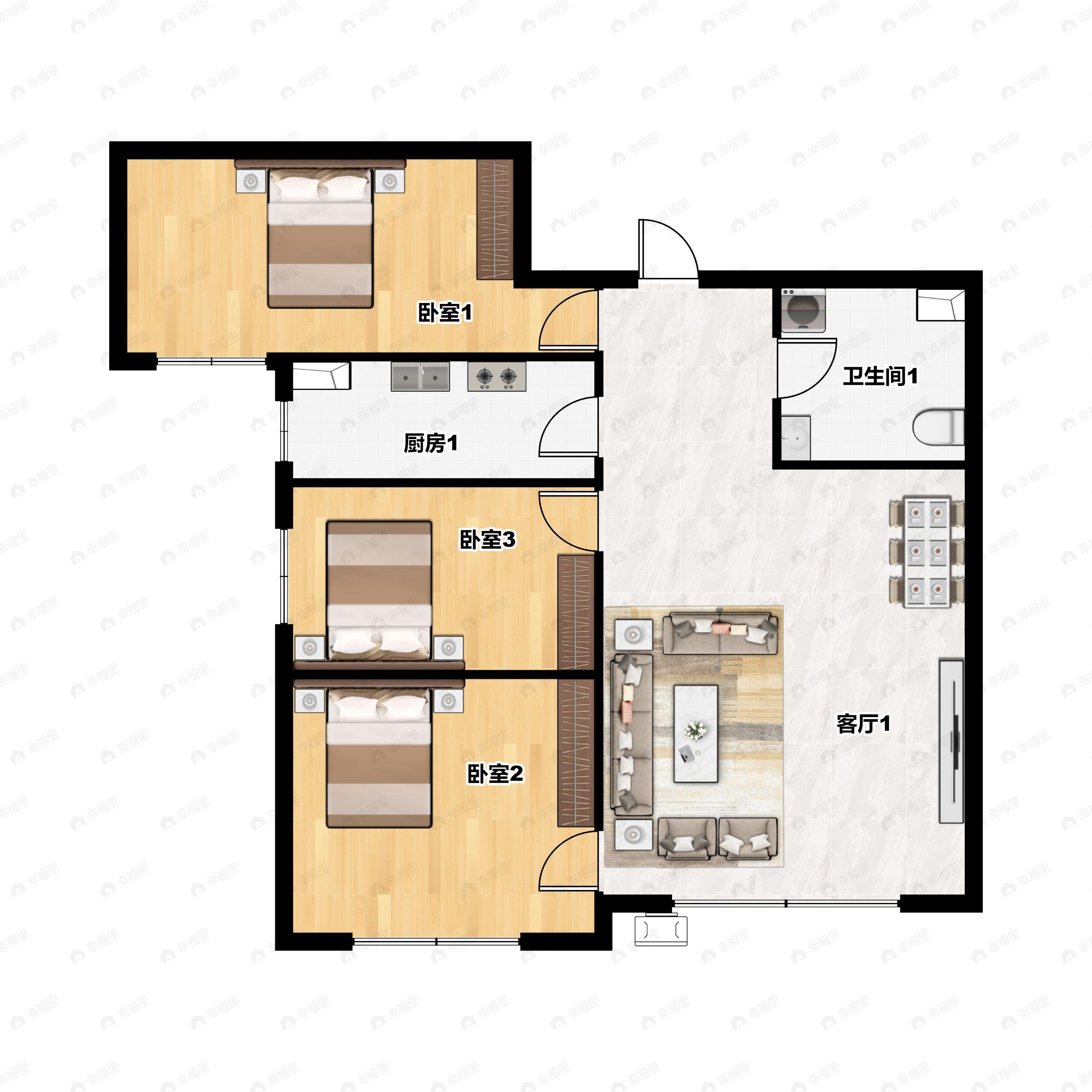 3室2厅1卫建面110平南户型图