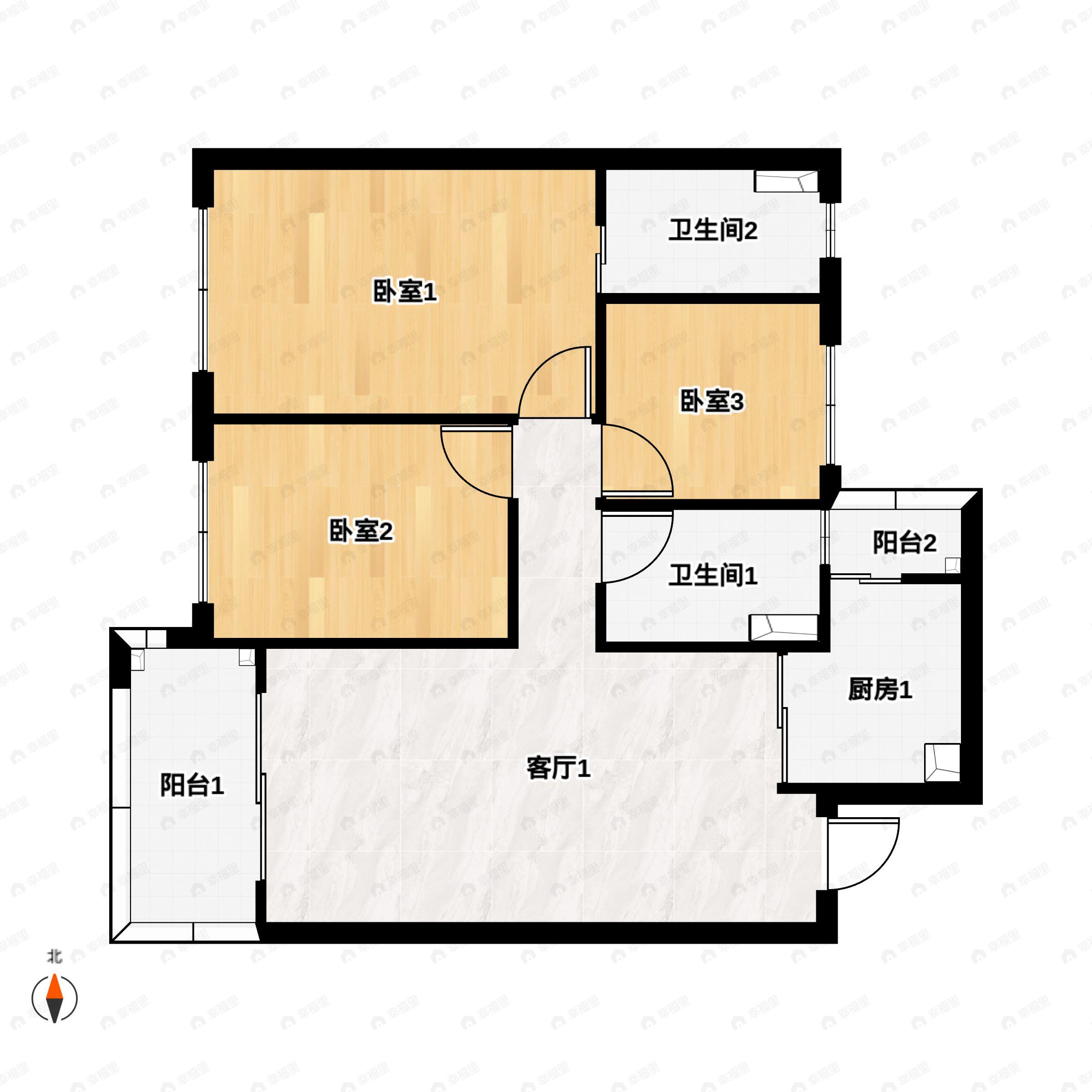 3室2厅2卫建面95平户型图