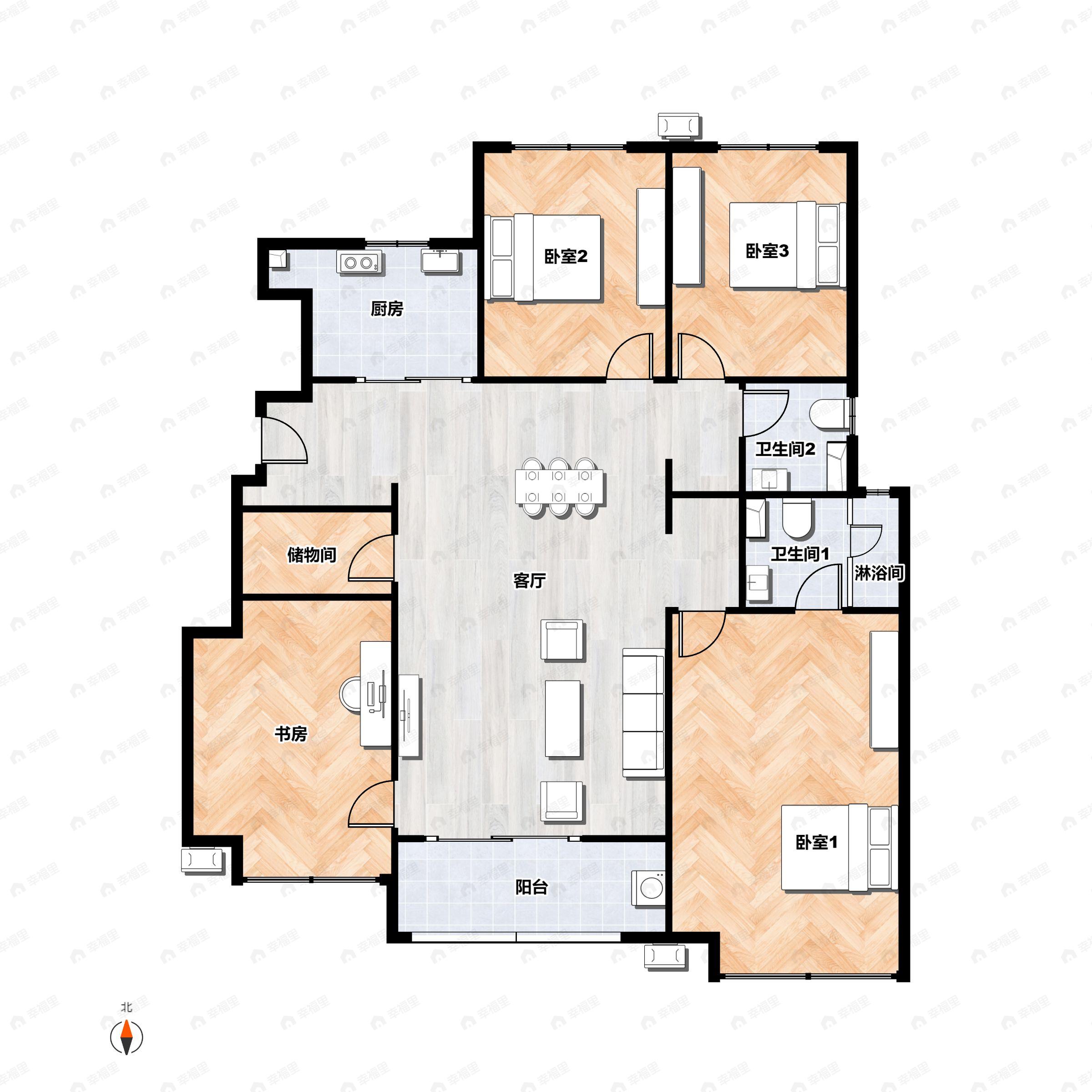 4室2厅2卫建面133平南户型图