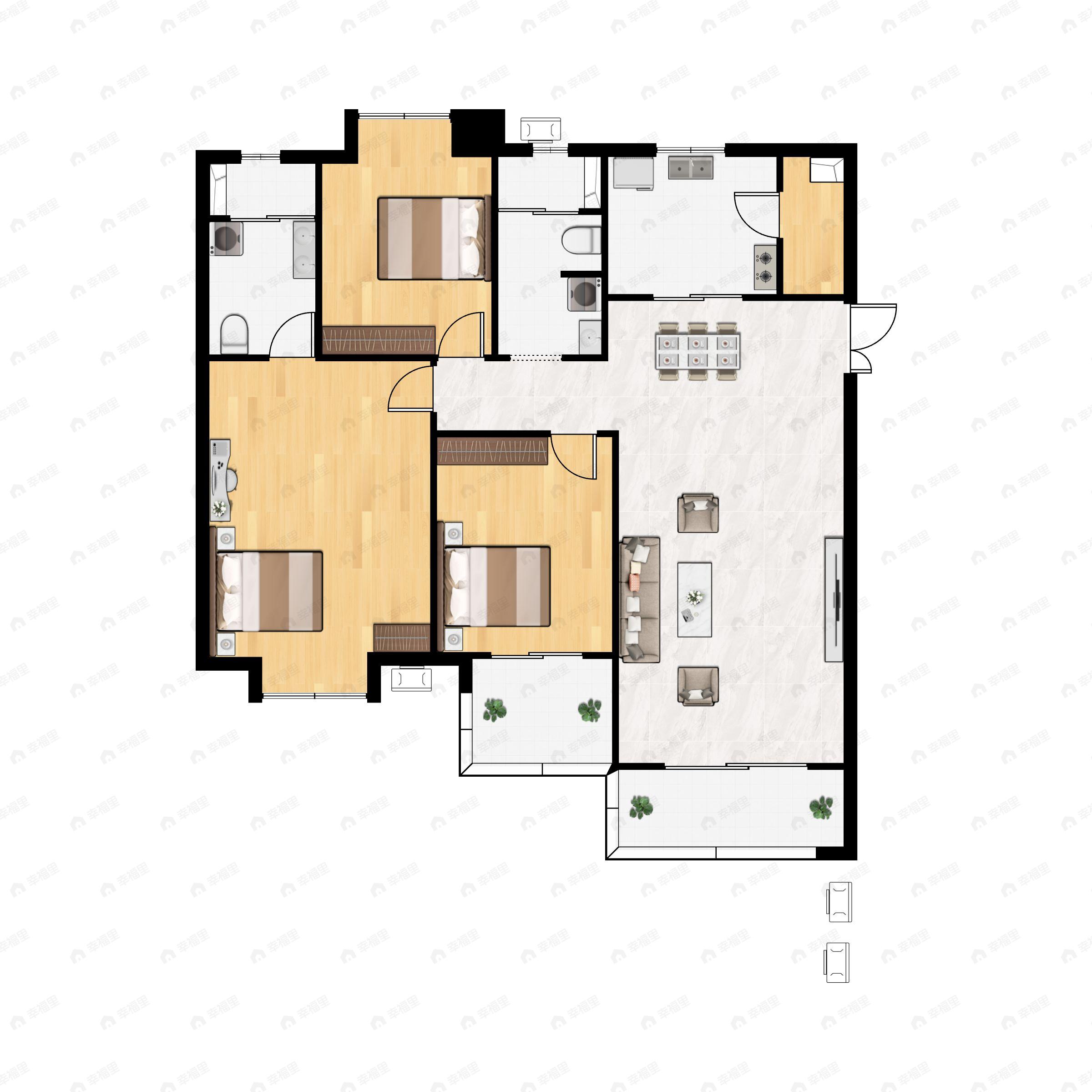 3室2厅2卫建面131平户型图