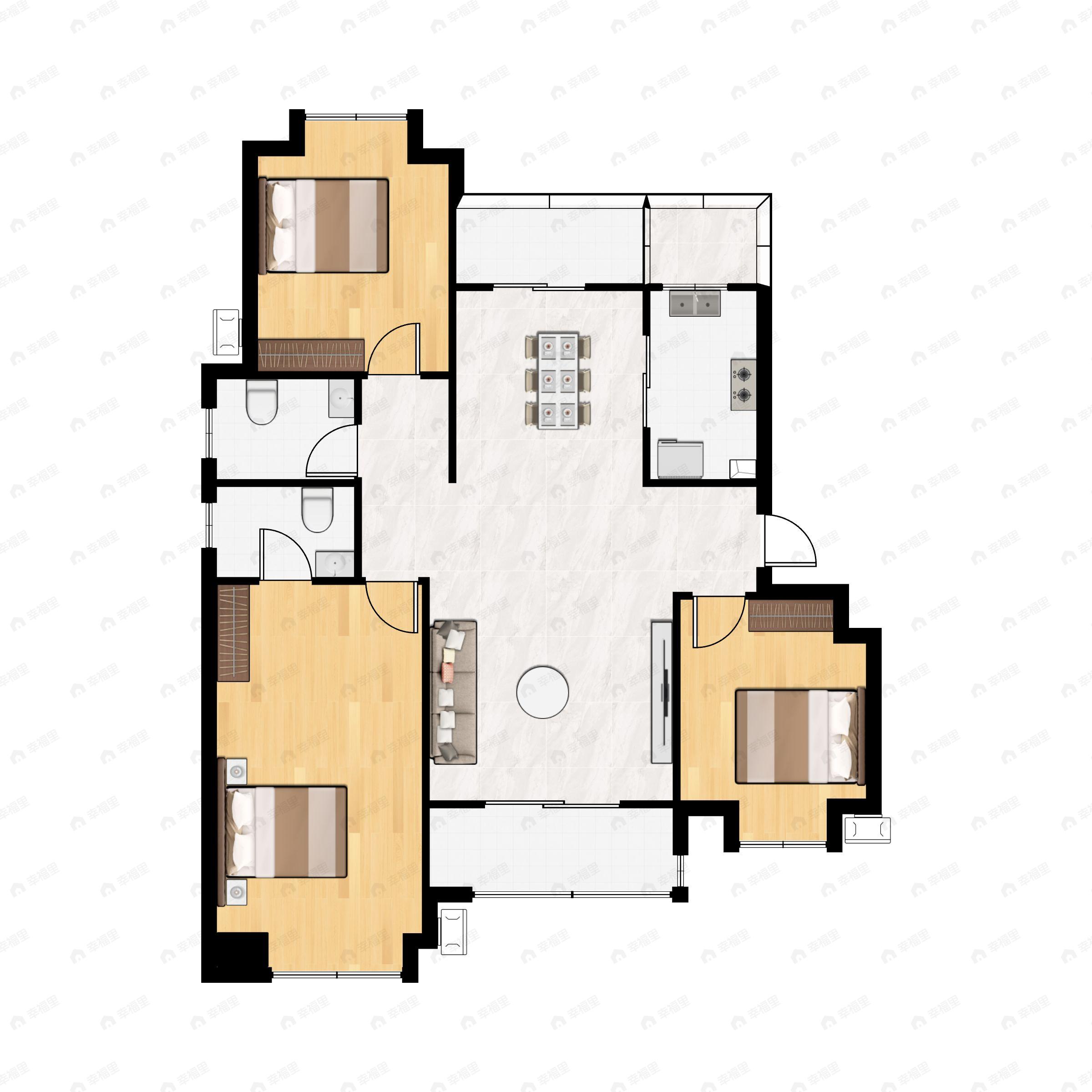 3室2厅2卫建面131平南户型图