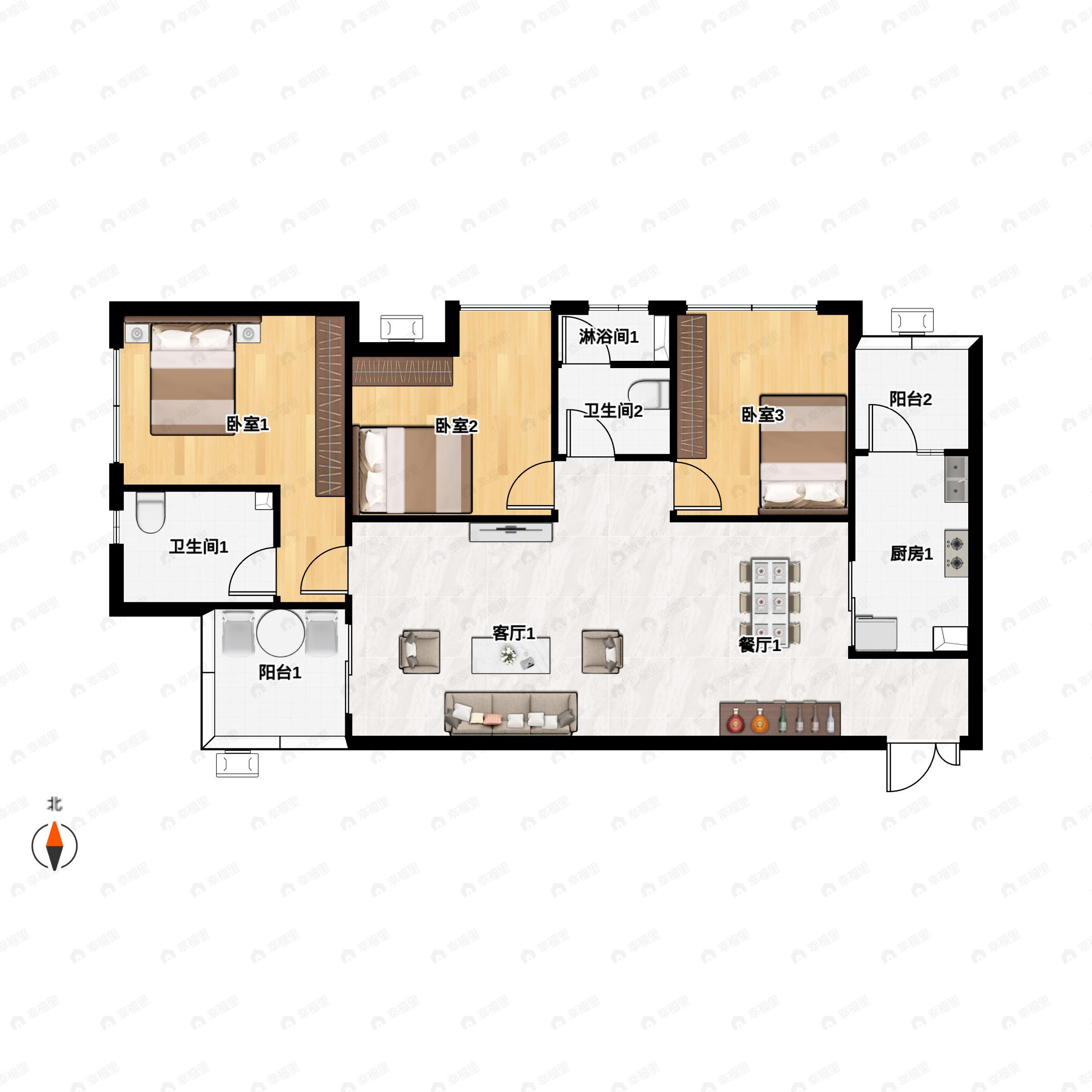 金辉御江府3室2厅2卫户型图