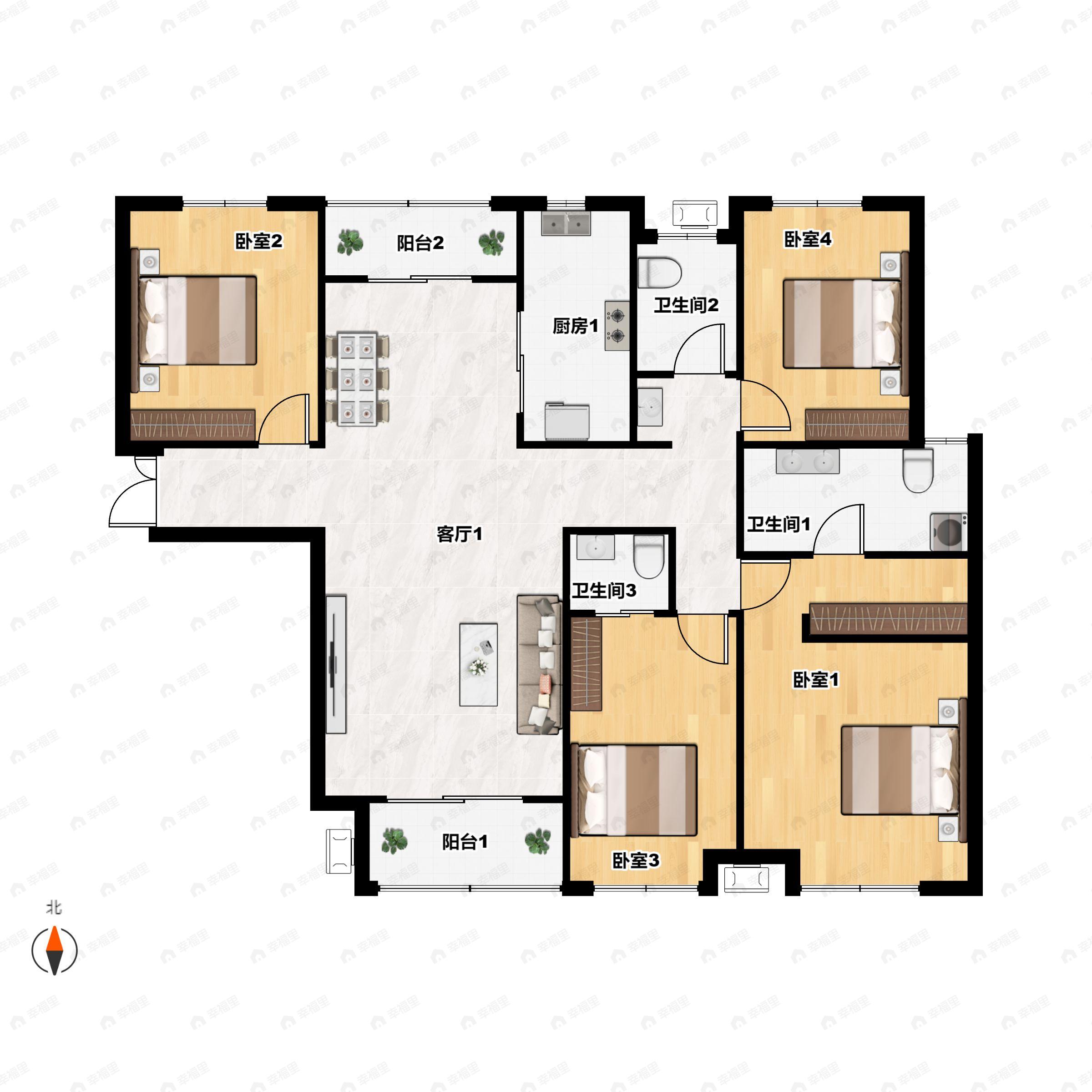 荣耀龙城4室2厅3卫户型图
