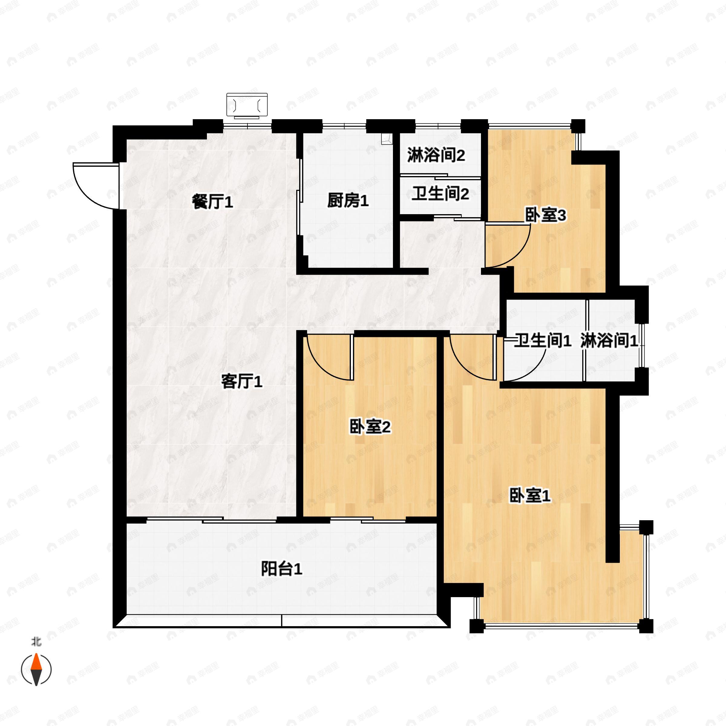 3室2厅2卫建面116平户型图