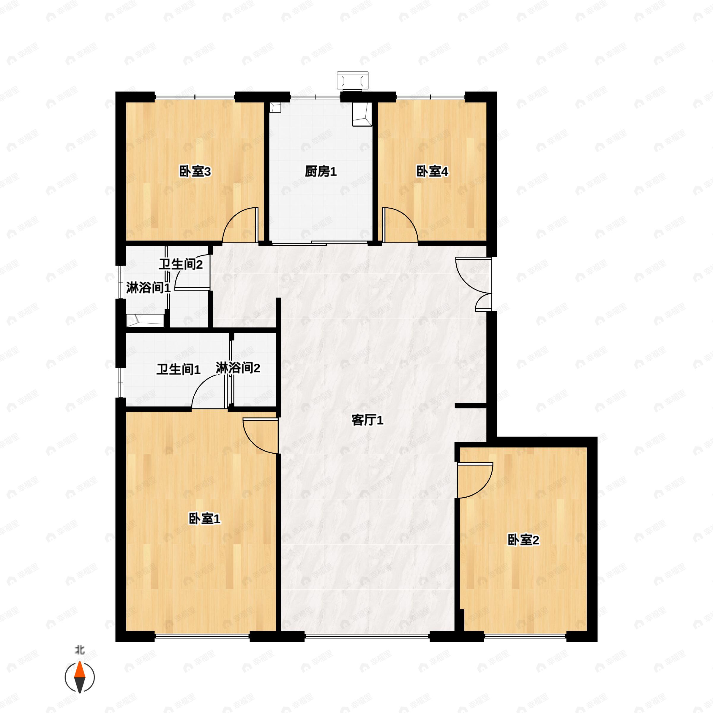 4室2厅2卫建面134平北|南户型图