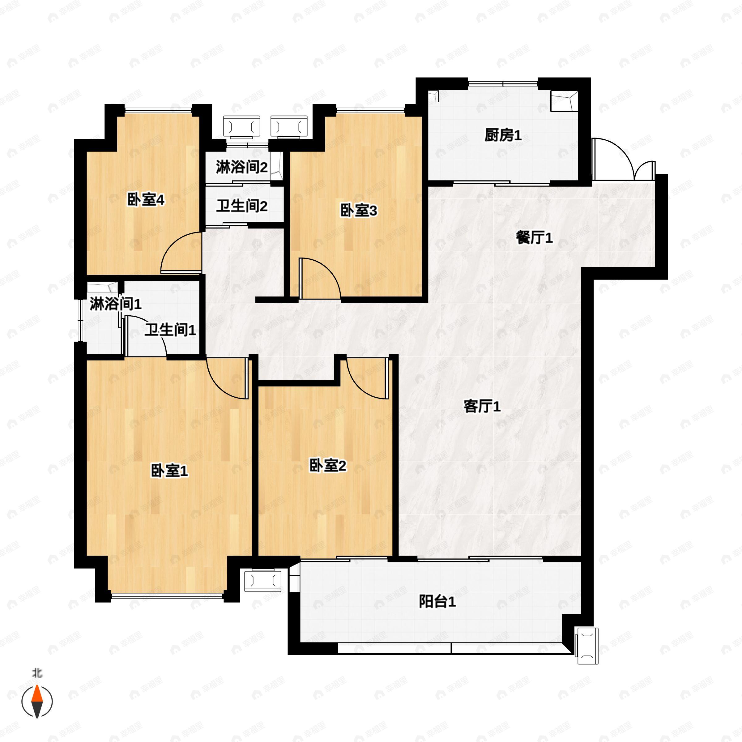 4室2厅2卫建面140平户型图