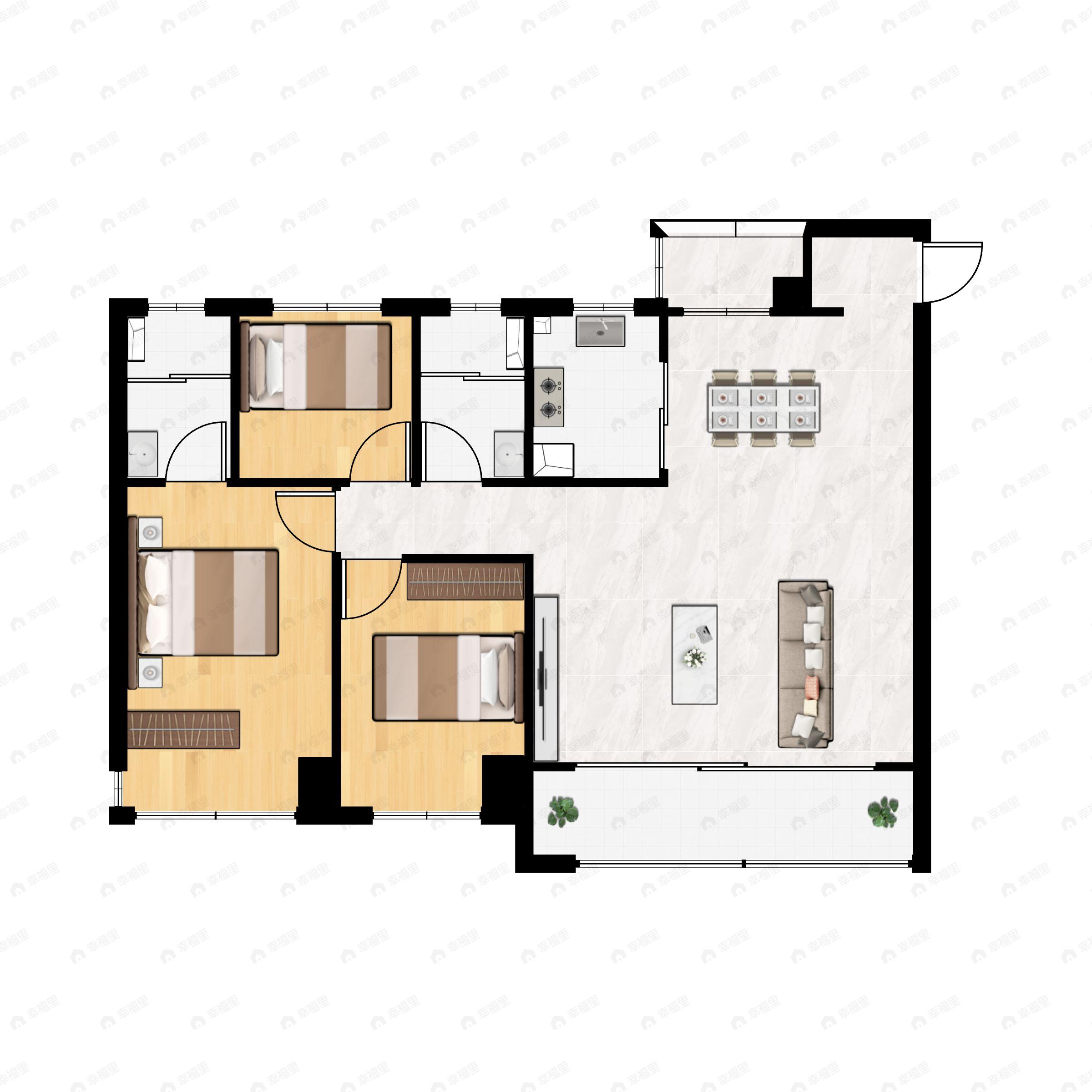 华发中央首府3室2厅2卫户型图