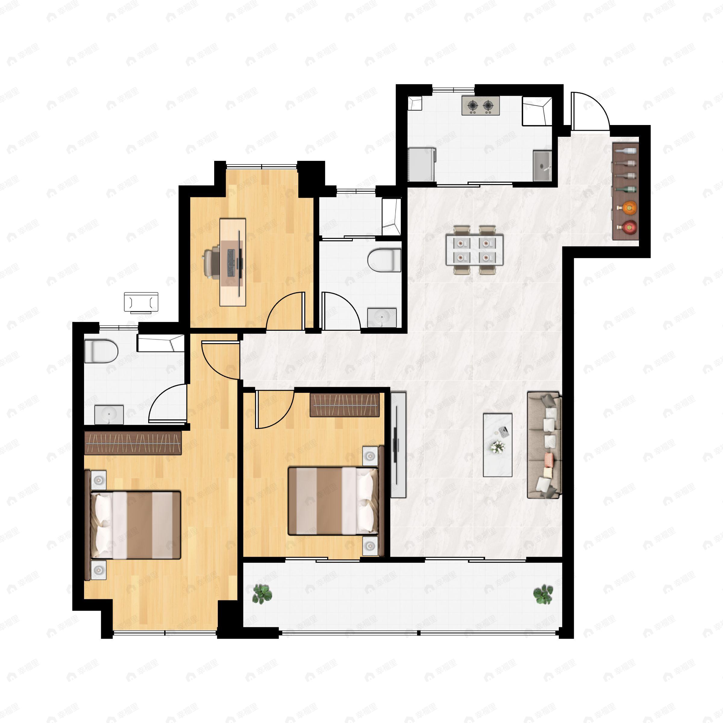 3室2厅2卫建面109平户型图