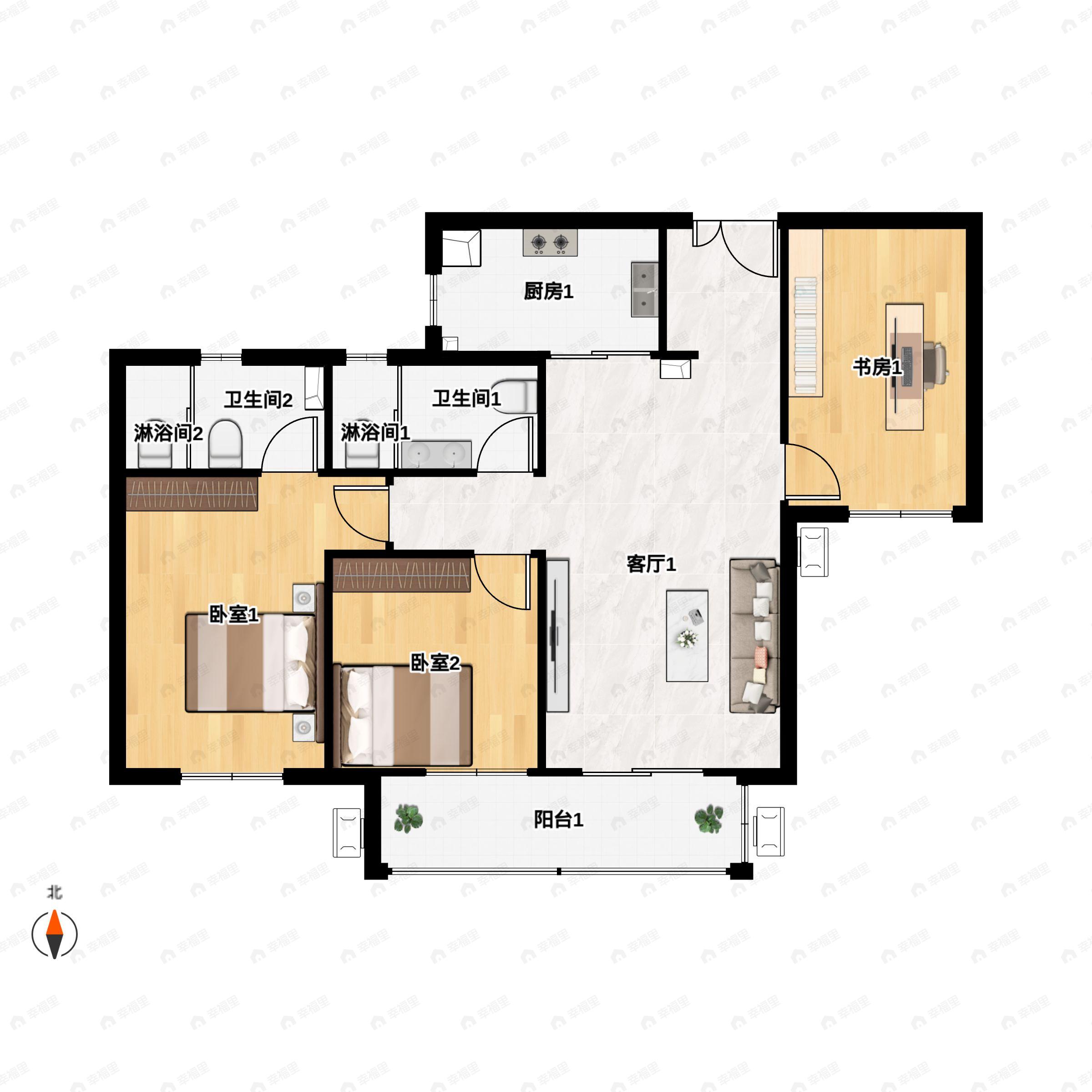 3室2厅2卫建面111平户型图