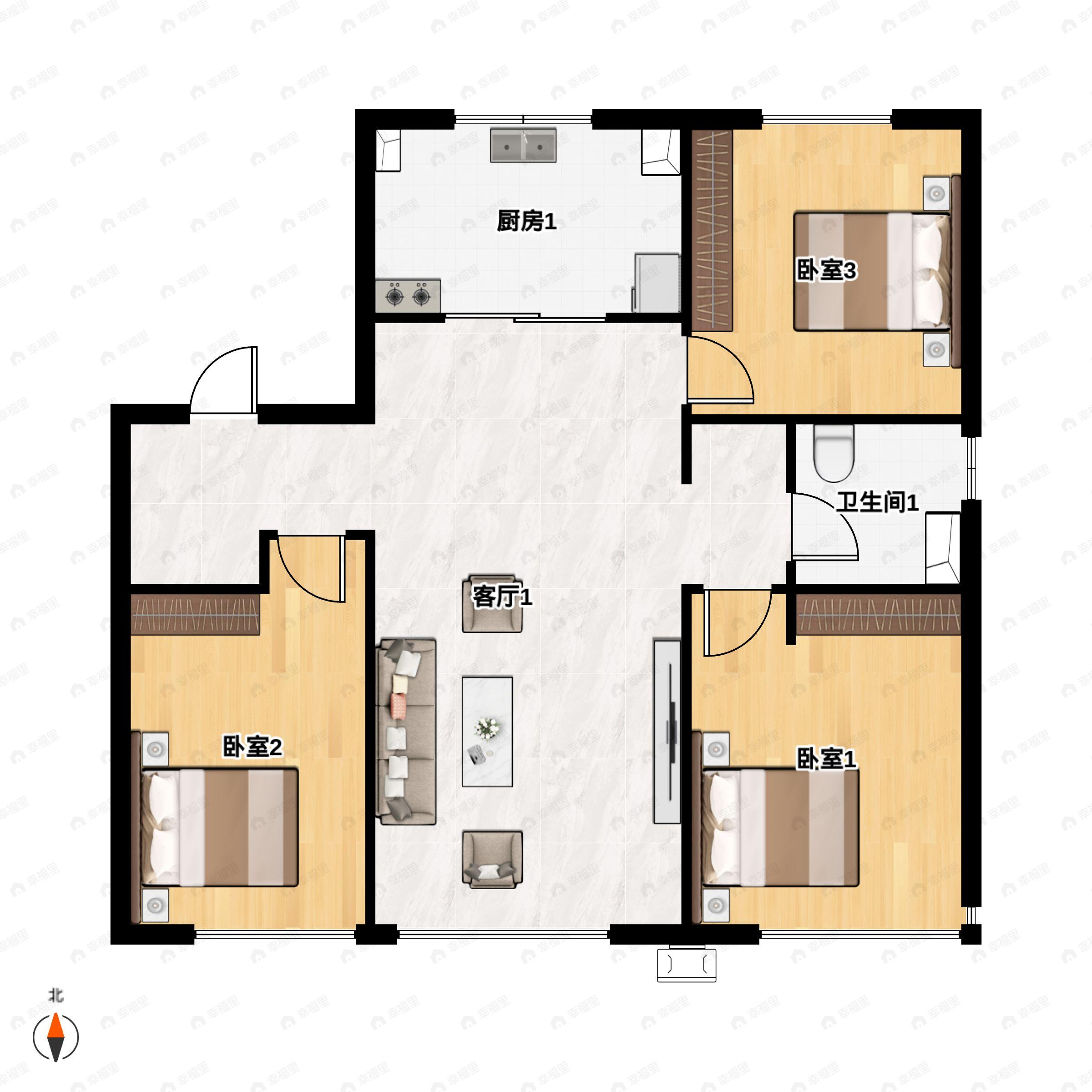 3室2厅1卫建面92平户型图