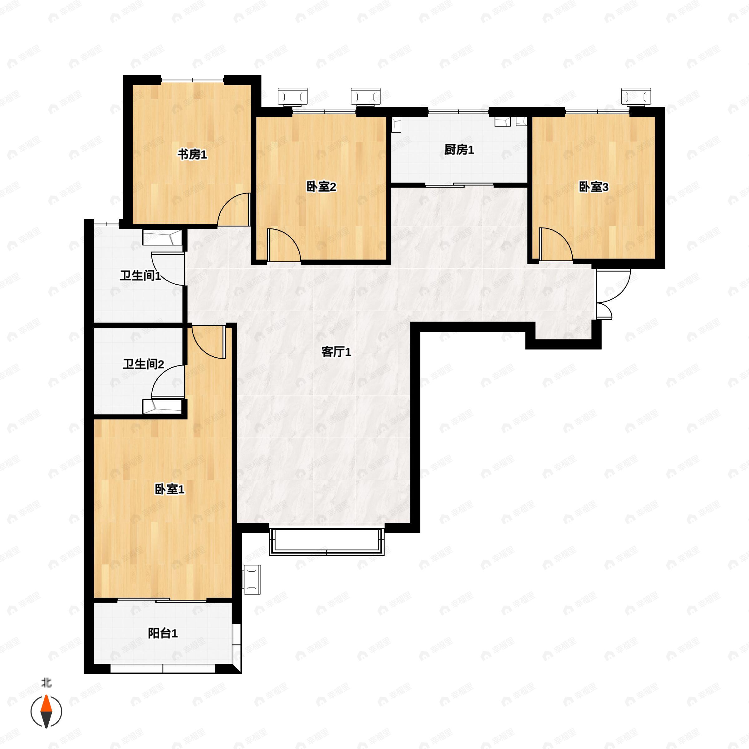 4室2厅2卫建面143平北|南户型图