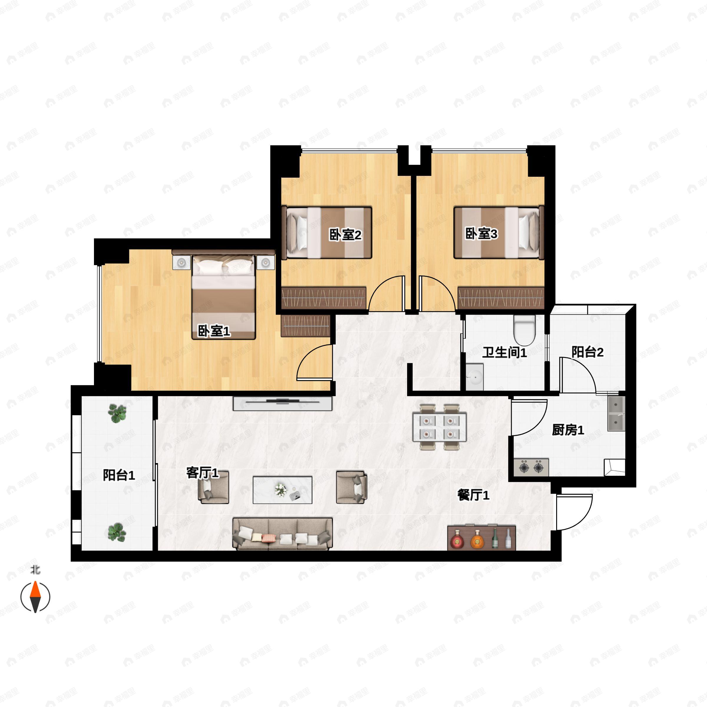3室2厅1卫建面101平南户型图