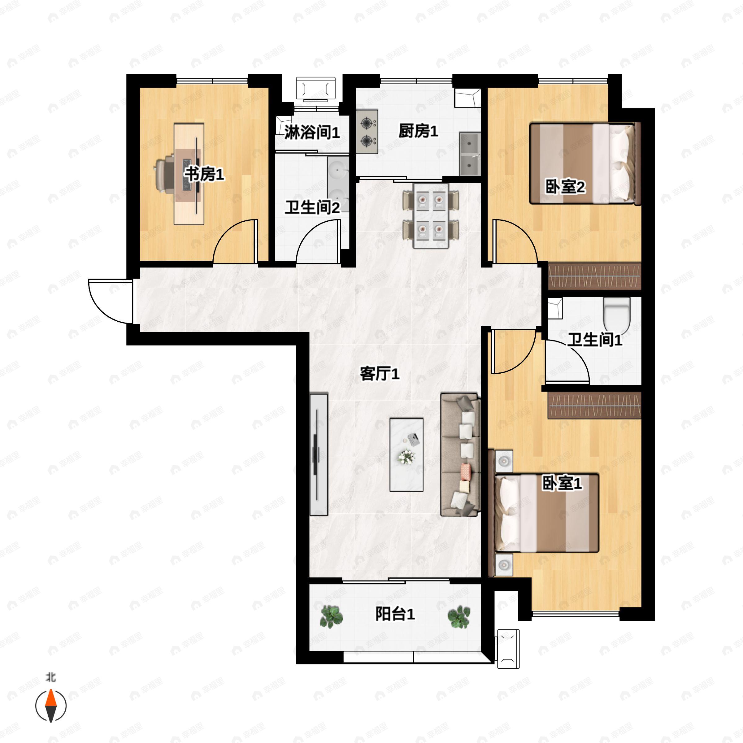元昌香巴拉3室2厅2卫户型图