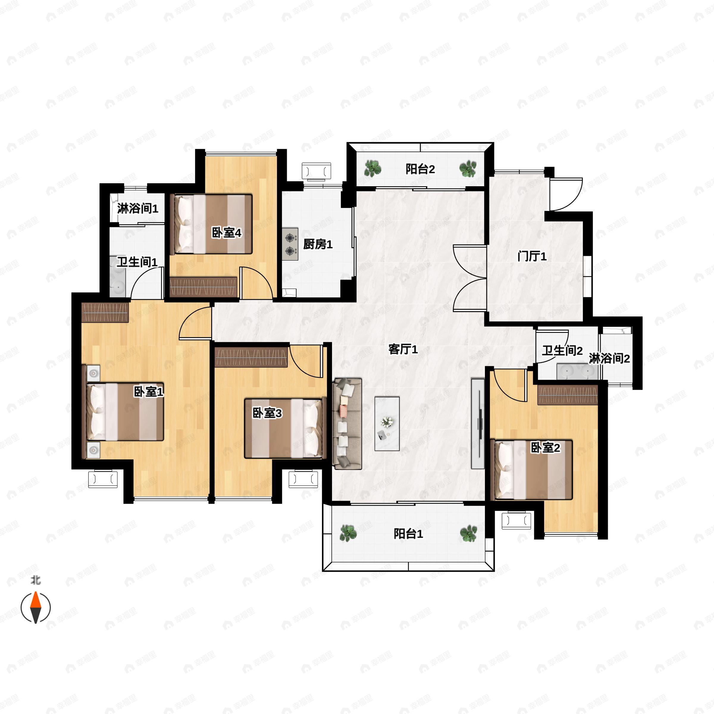 俊怡庐山御府4室2厅2卫户型图