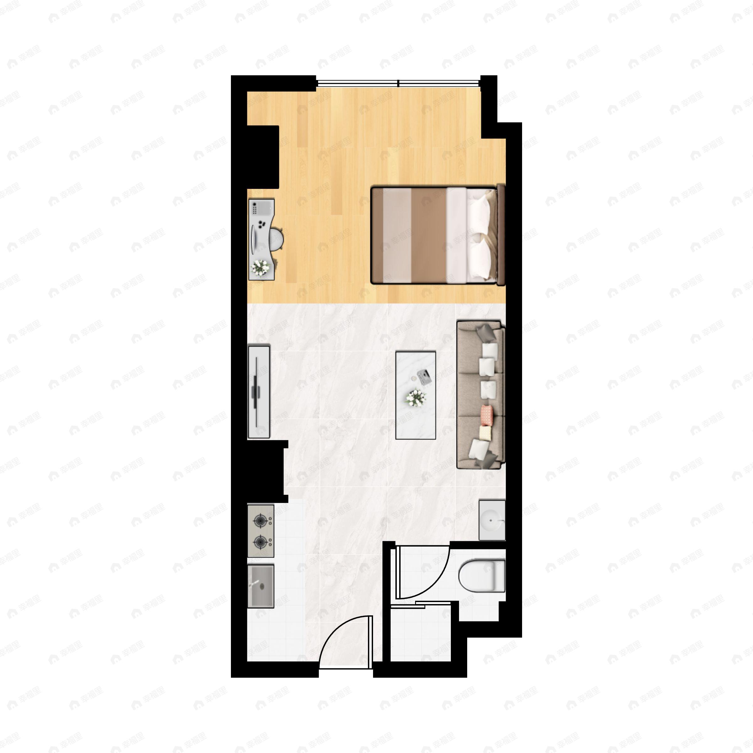 1室1厅1卫建面42m²南户型图