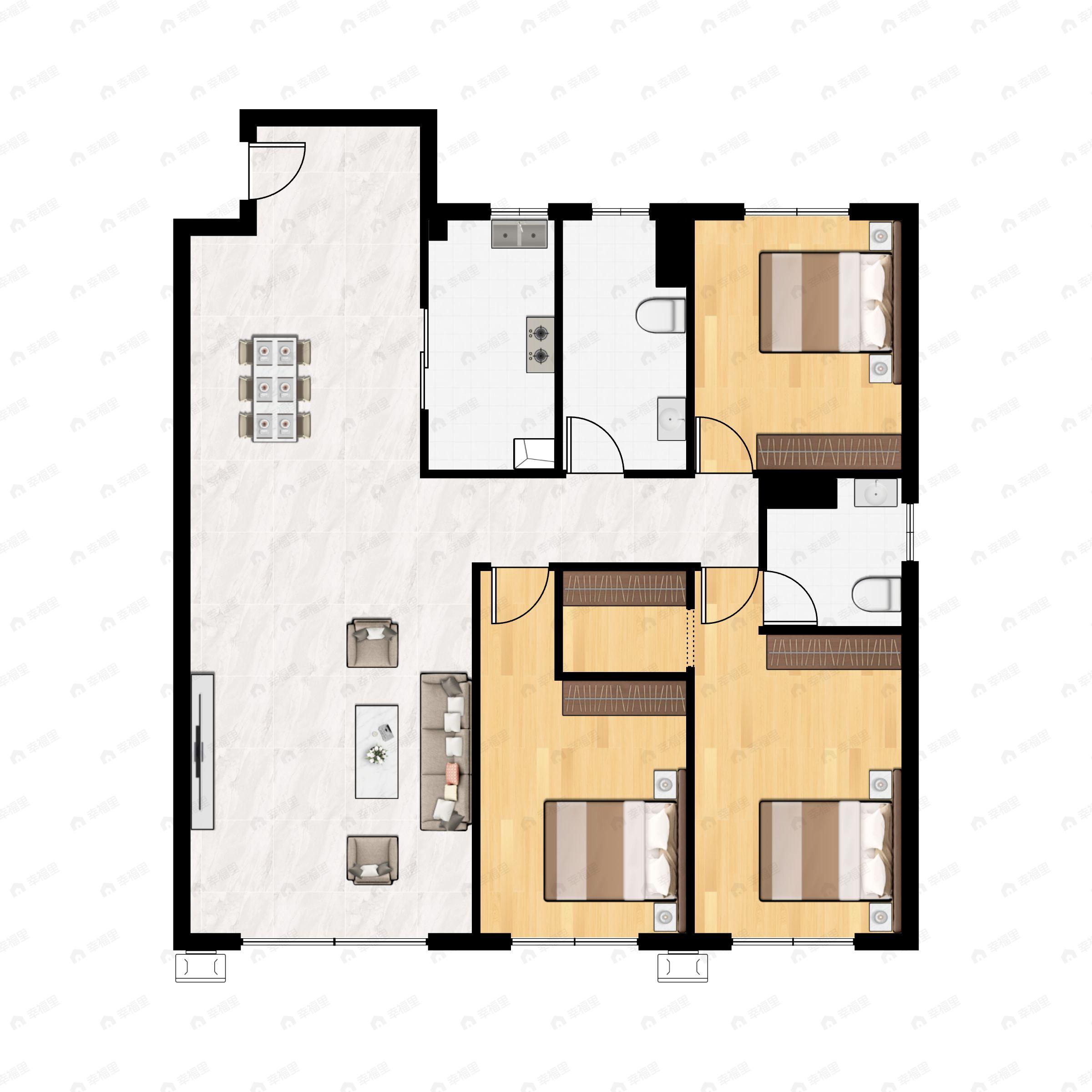 3室2厅2卫建面130平南|北户型图