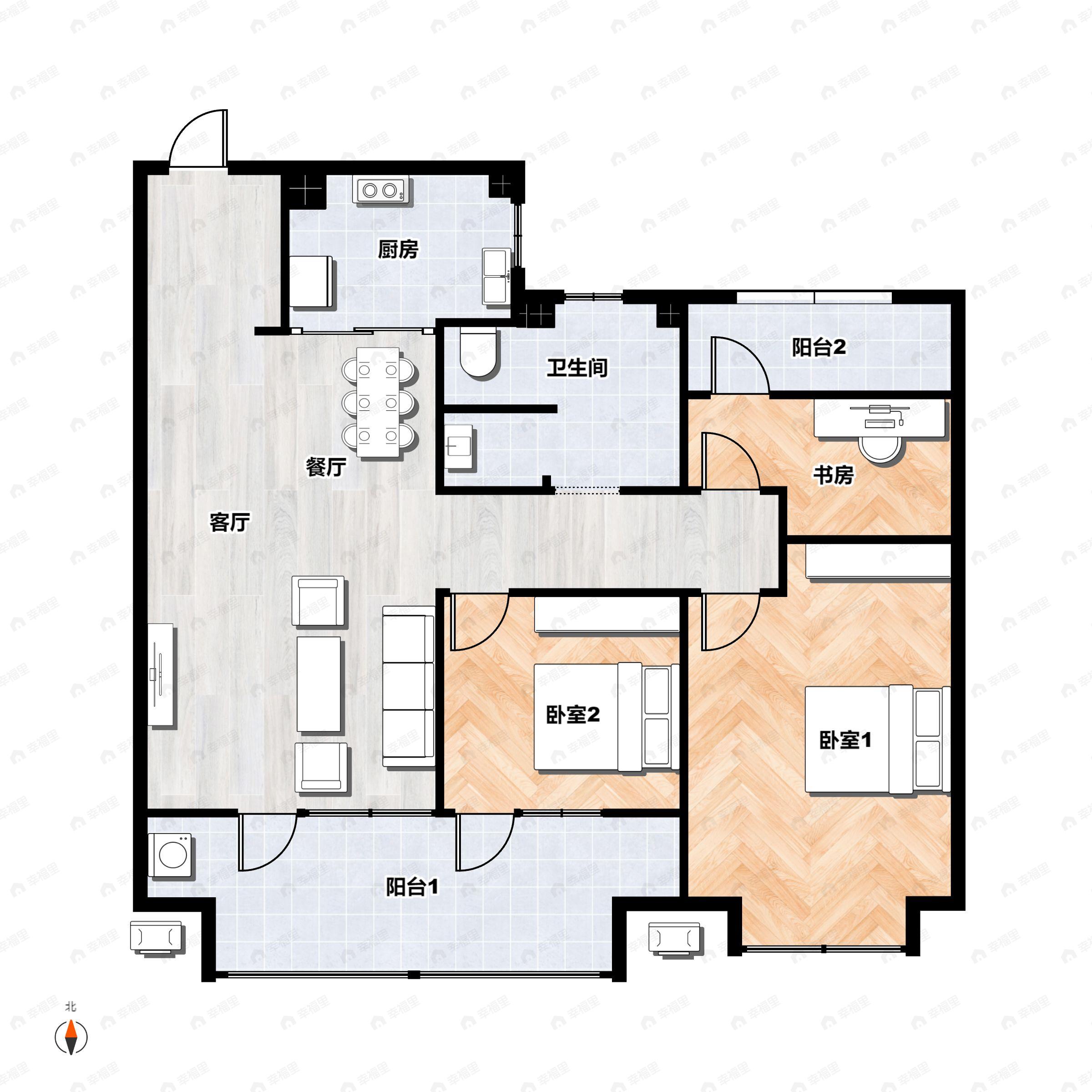 3室2厅2卫建面97平户型图