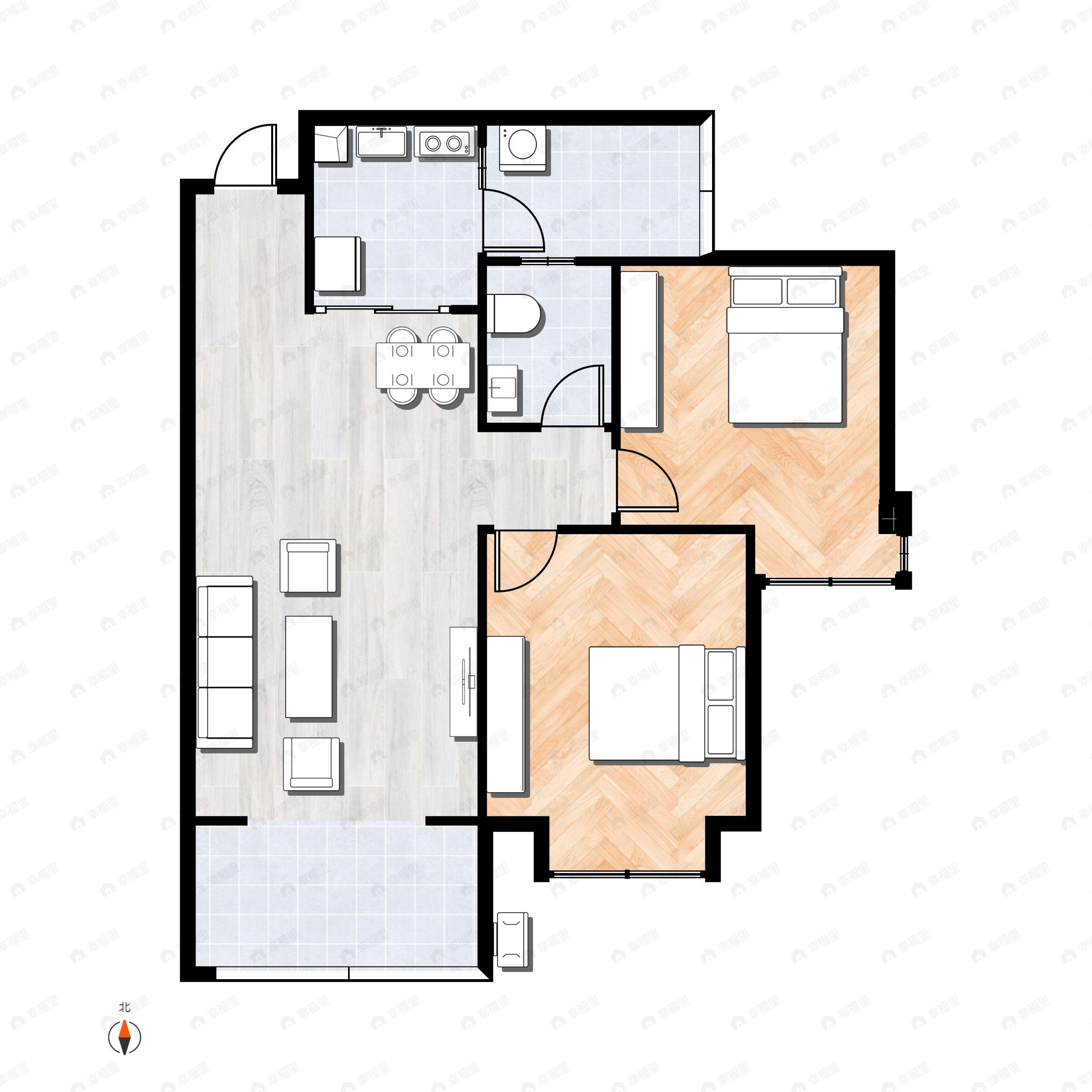 2室2厅1卫建面79m²南|东|西|北|东南|西南|东北|西北户型图