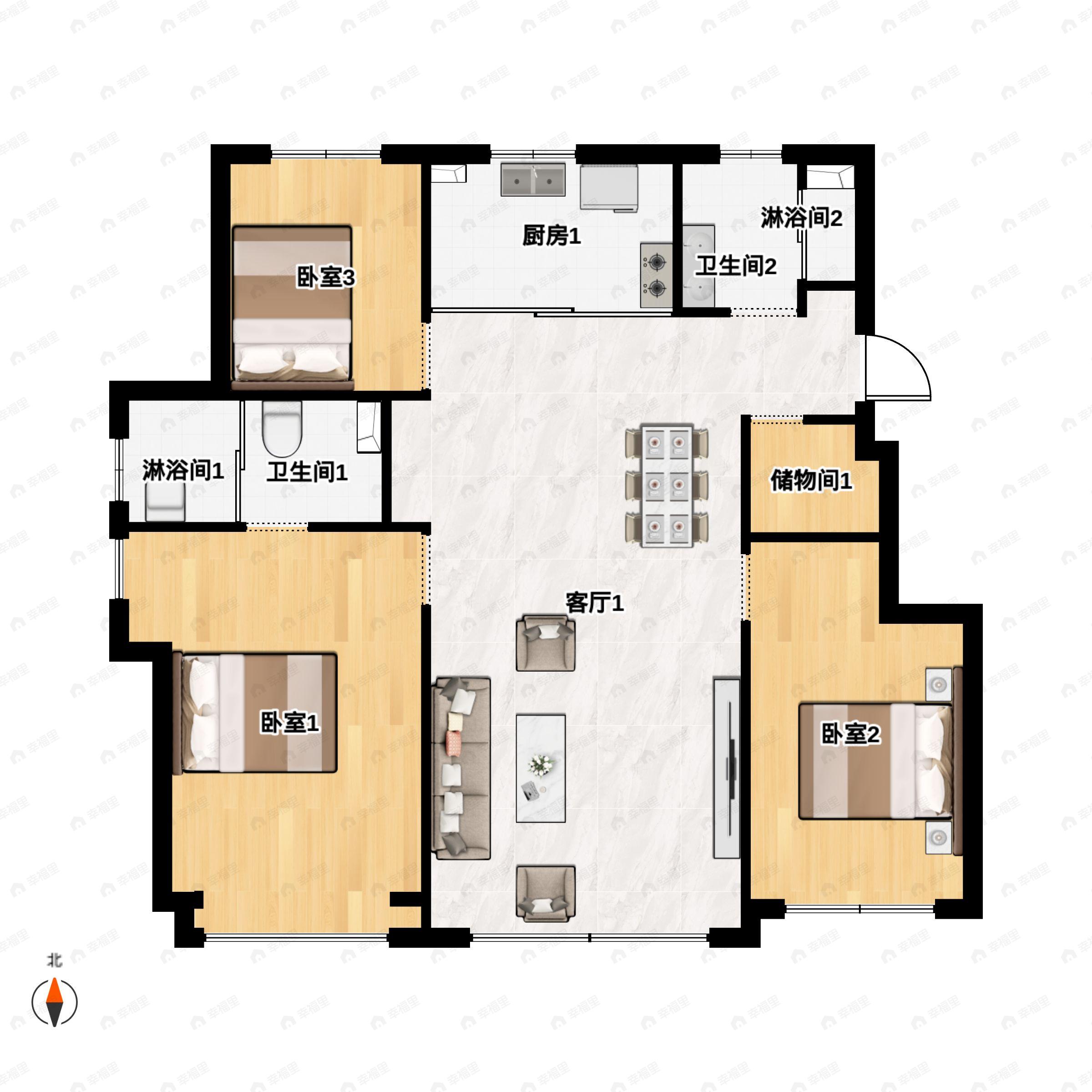 中海峰境南开3室2厅2卫户型图