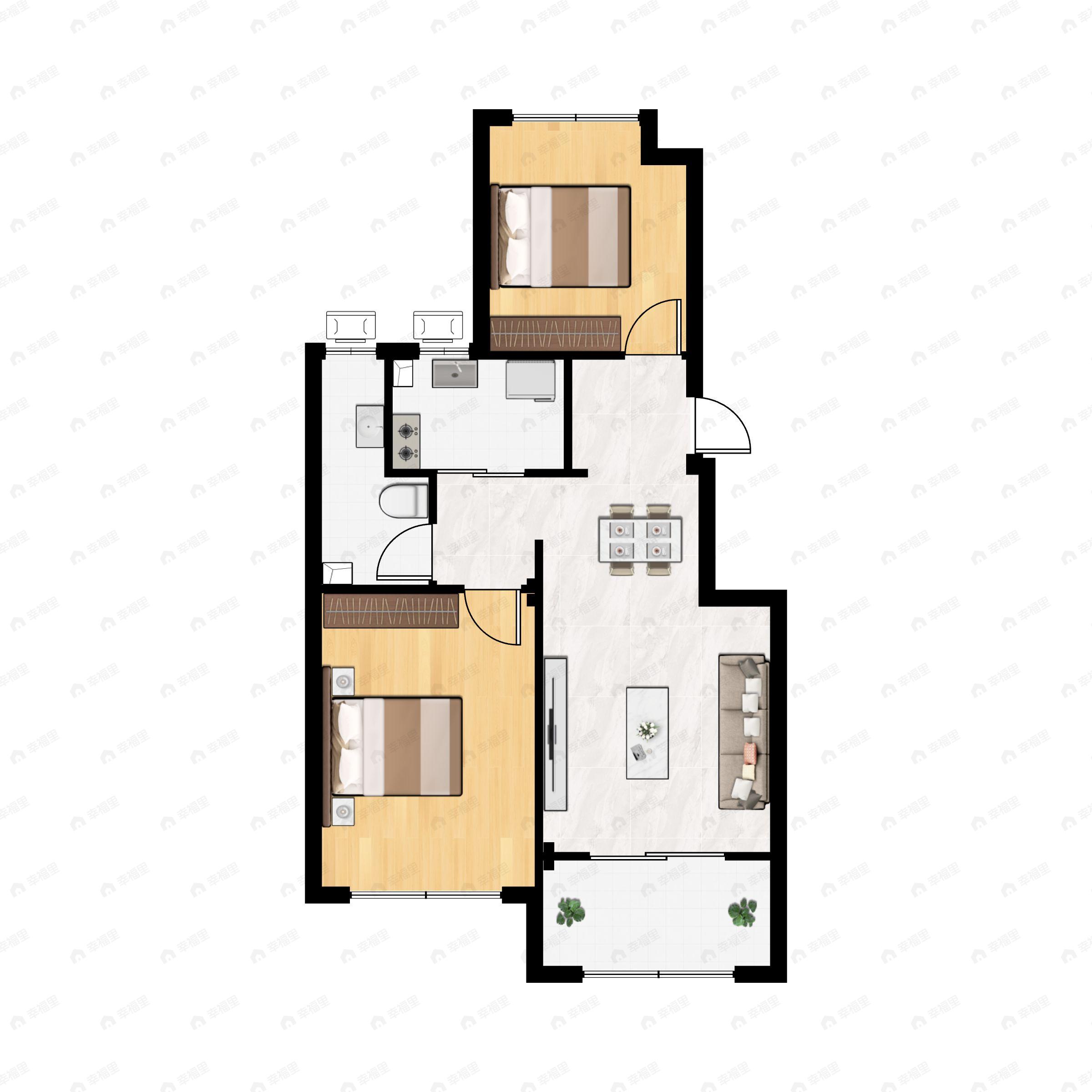 2室2厅1卫建面79m²南|北户型图