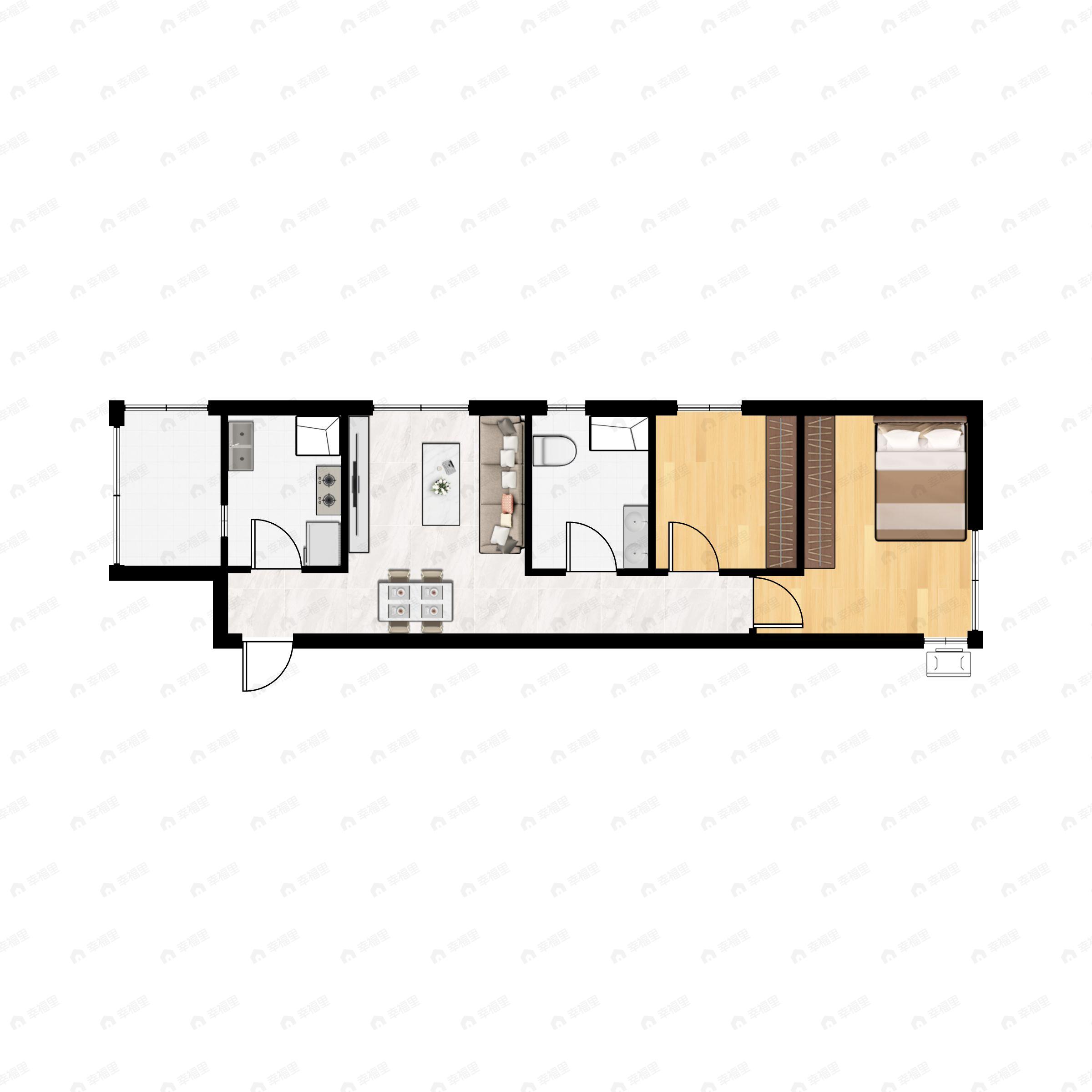 2室2厅1卫建面74平户型图