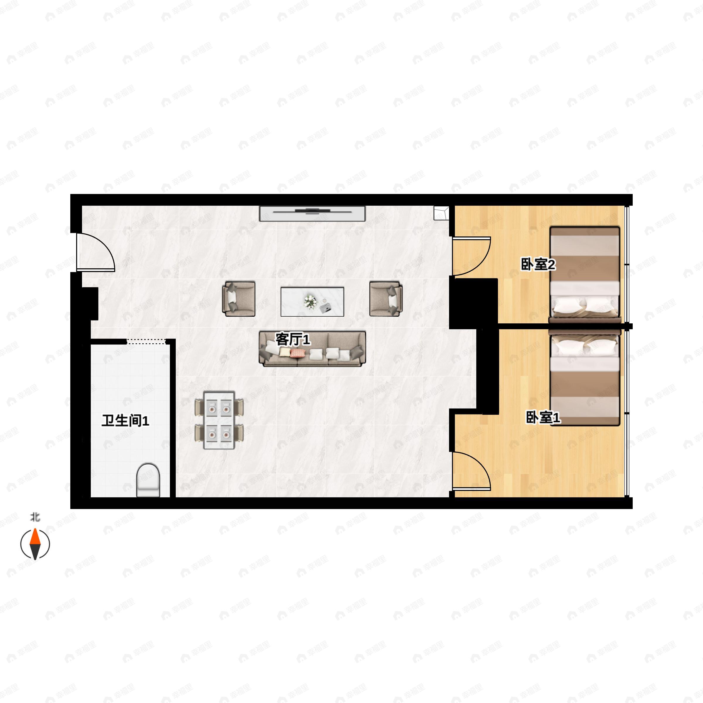 2室2厅1卫建面96平东户型图