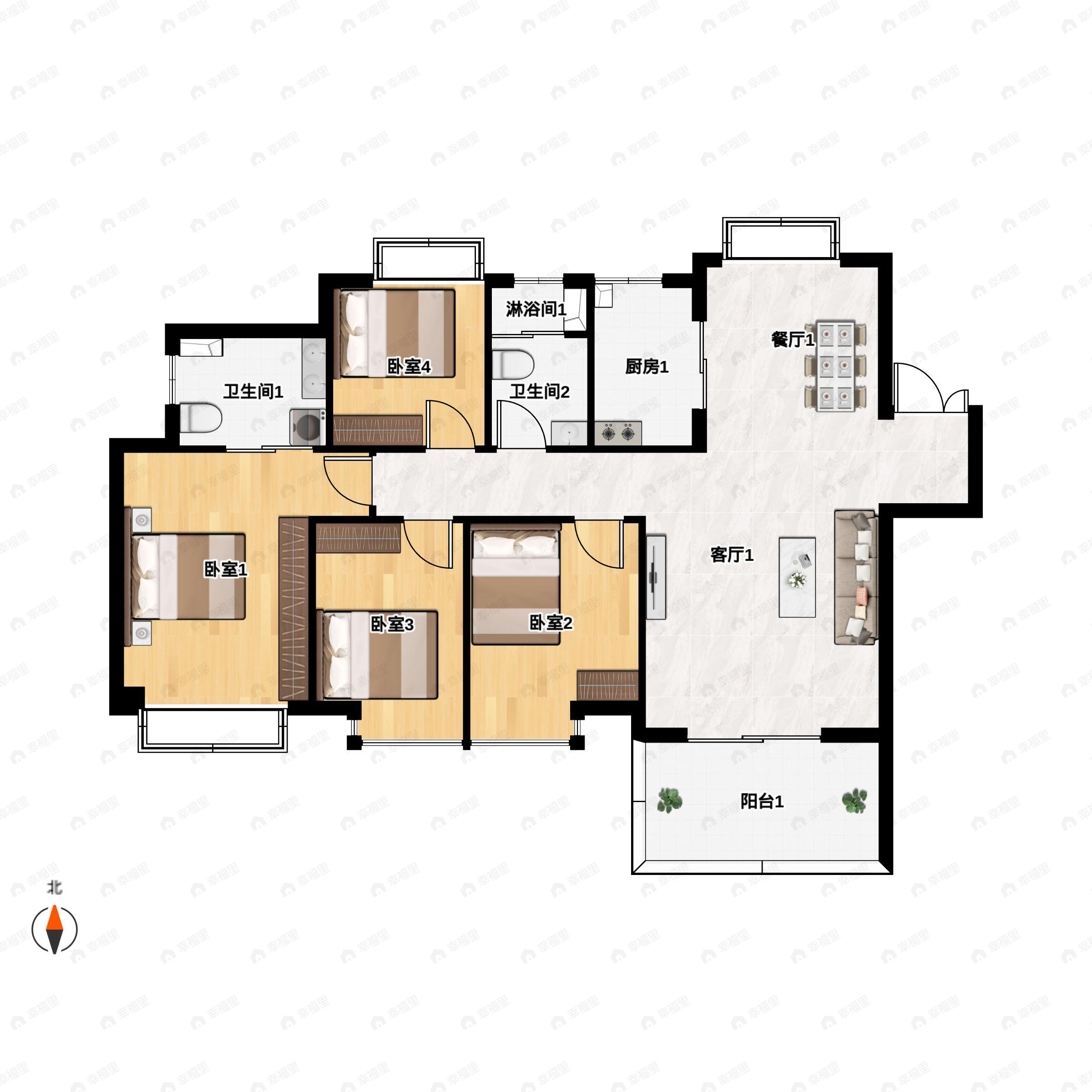 4室2厅2卫建面140平户型图