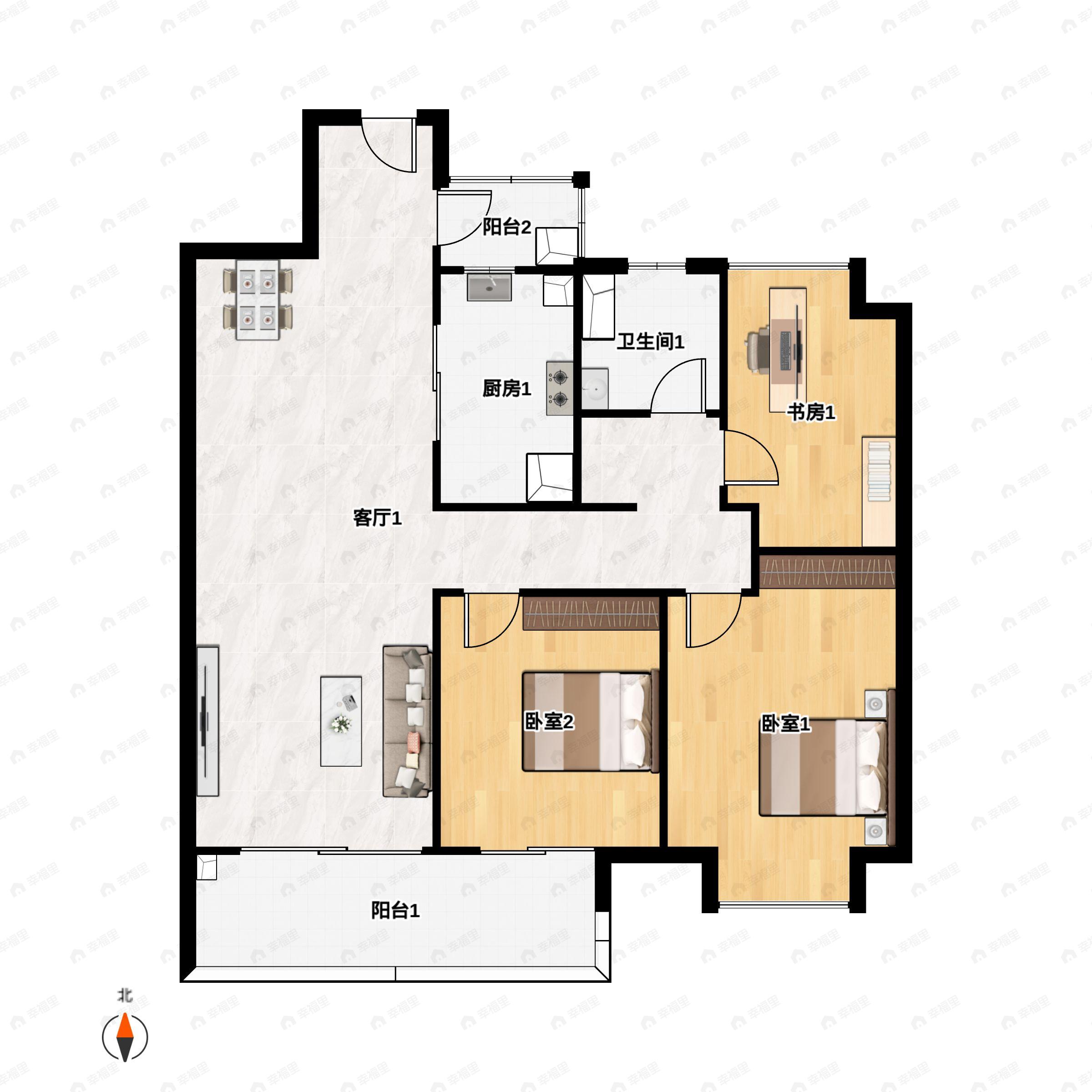 3室2厅1卫建面110平南户型图