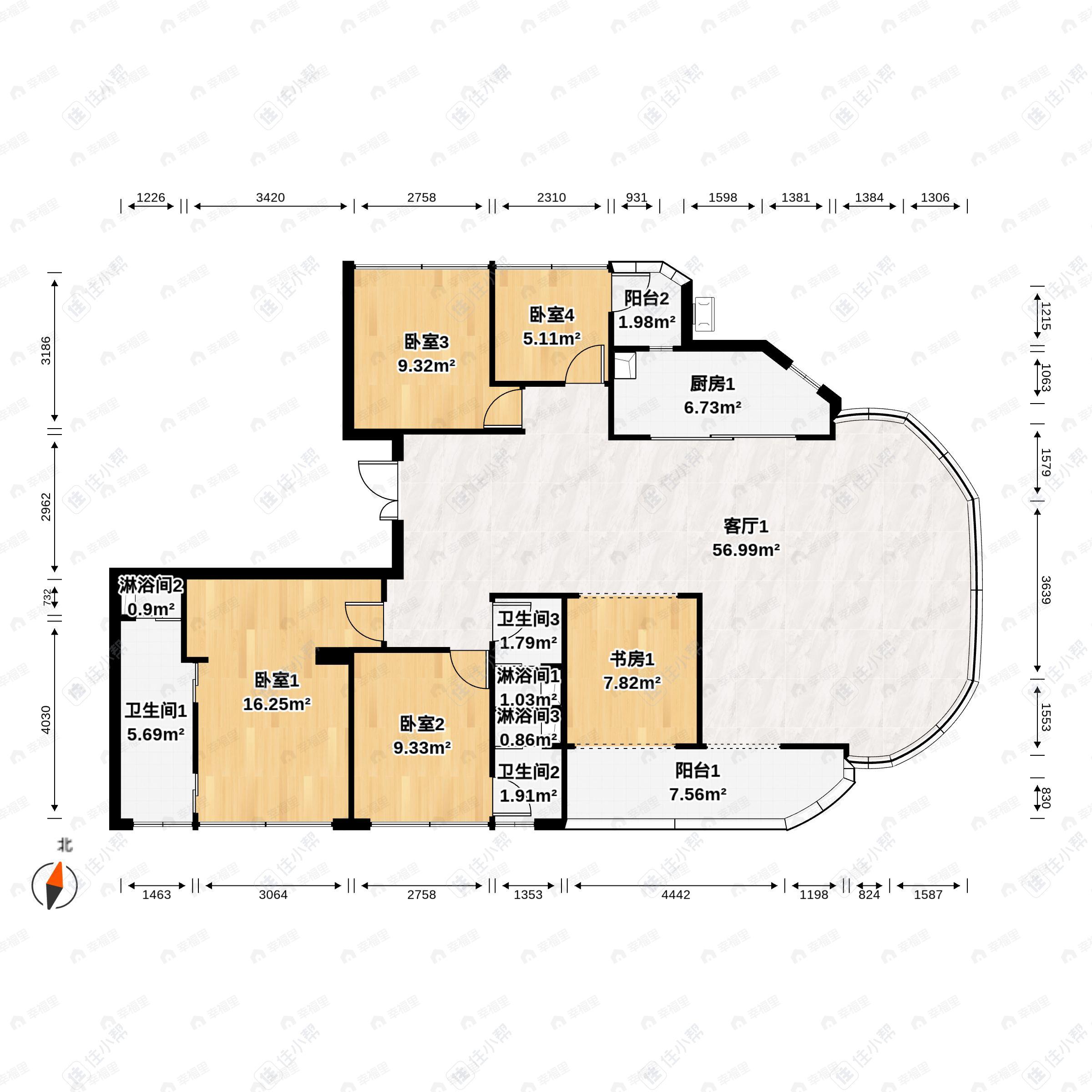 5室3厅3卫建面260平北|南户型图