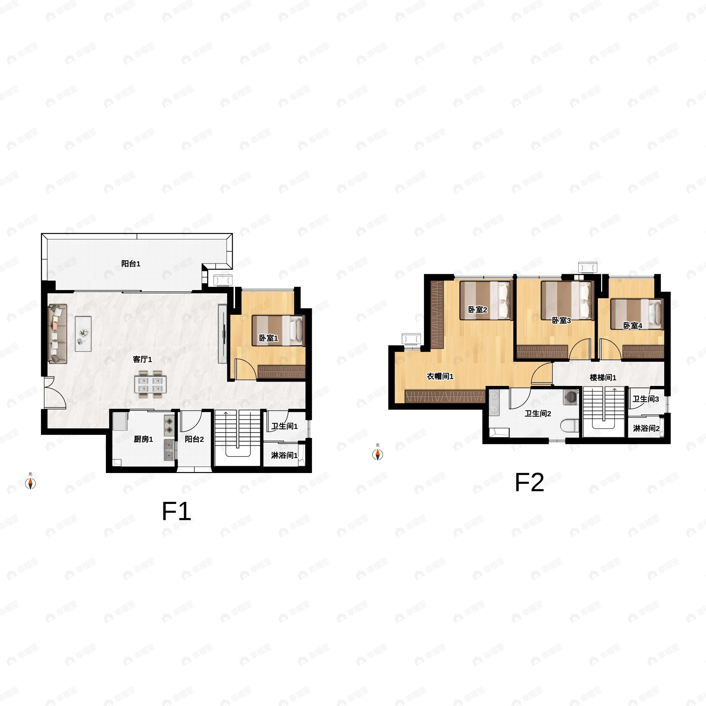 4室2厅3卫建面129平户型图