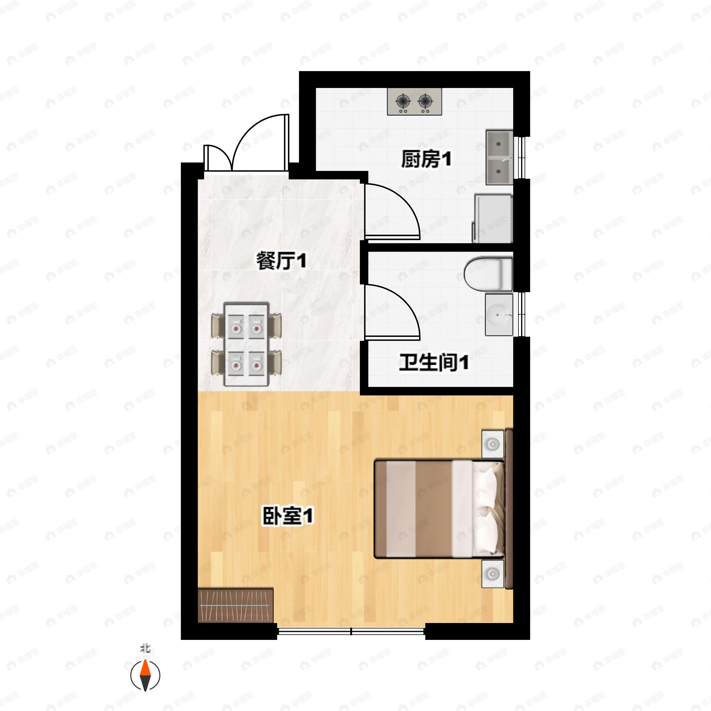 1室1厅1卫建面44平户型图